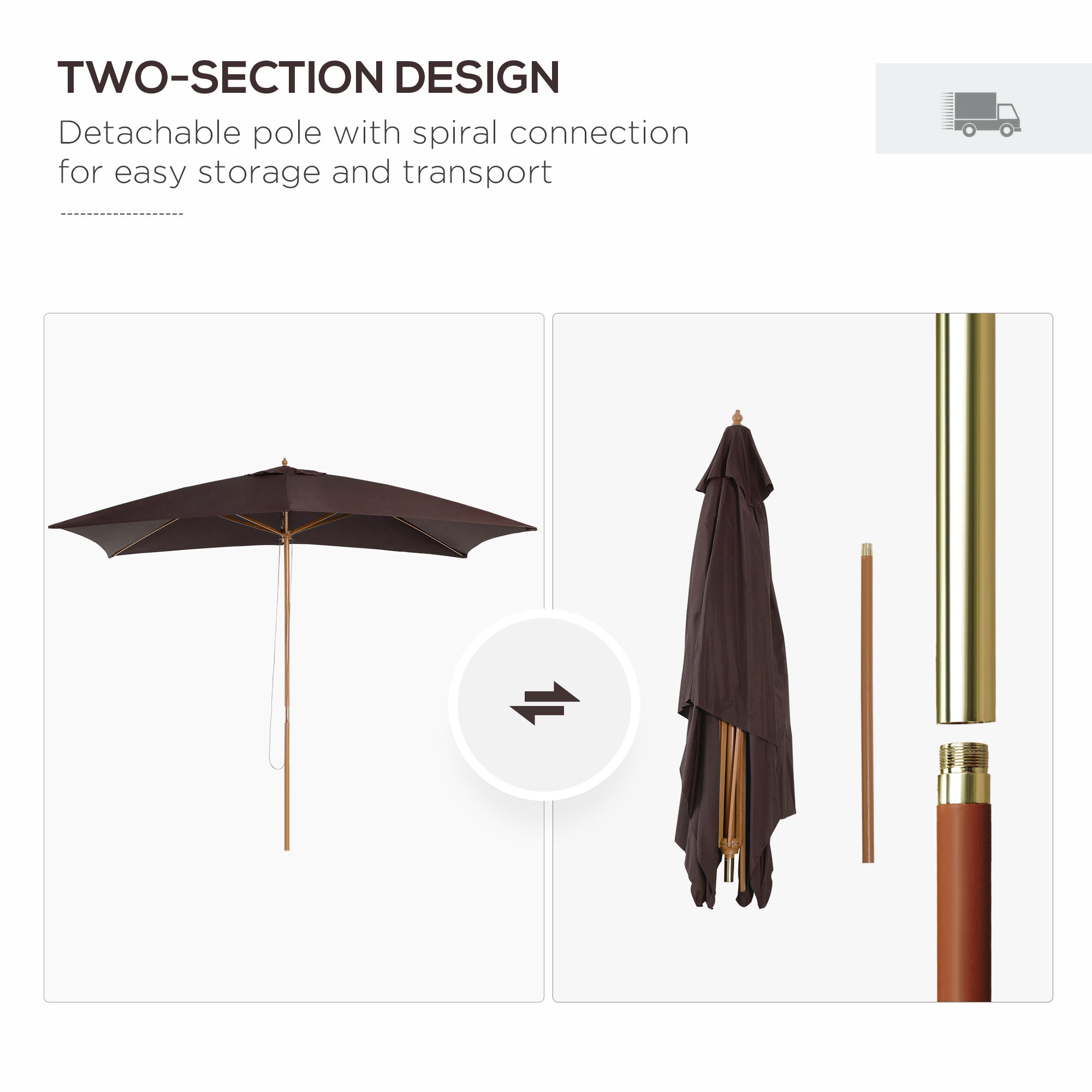 Outsunny Patio Umbrella Market Patio Sun Umbrella Rectangle Coffee