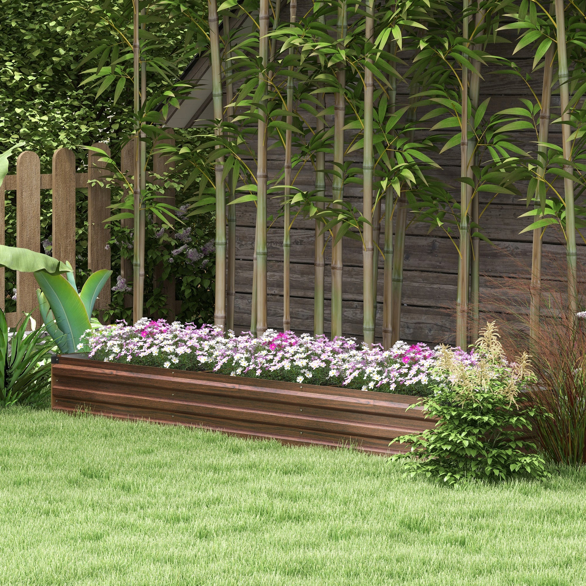 Outsunny 8'x2'x1' Galvanized Raised Bed, Large Elevated Planter Box for Growing Flowers, Herbs and Vegetables, Dark Brown