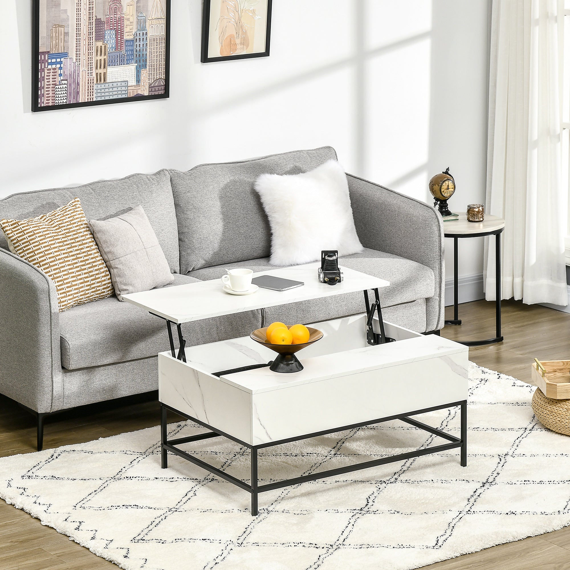 HOMCOM Lift Top Coffee Table with Hidden Storage Compartment Lift Tabletop Center Table for Living Room, White