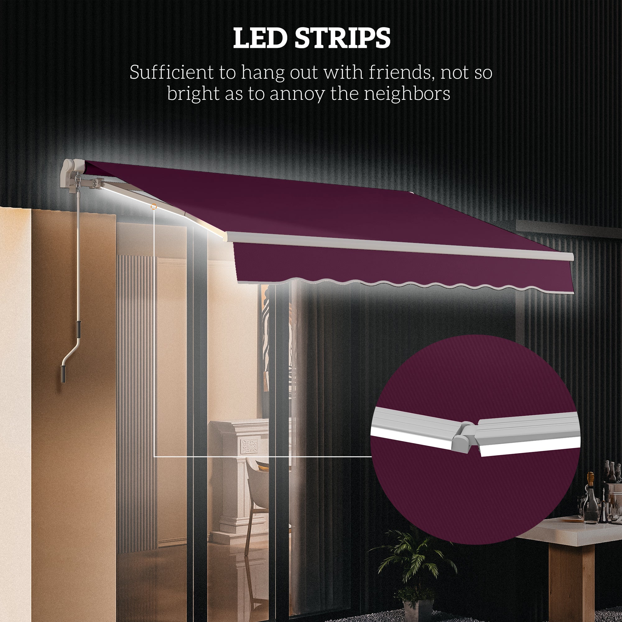 Outsunny 10' x 6.5' Manual Retractable Awning with LED Lights, Aluminum Frame Sun Canopies for Patio Door Window, Wine Red