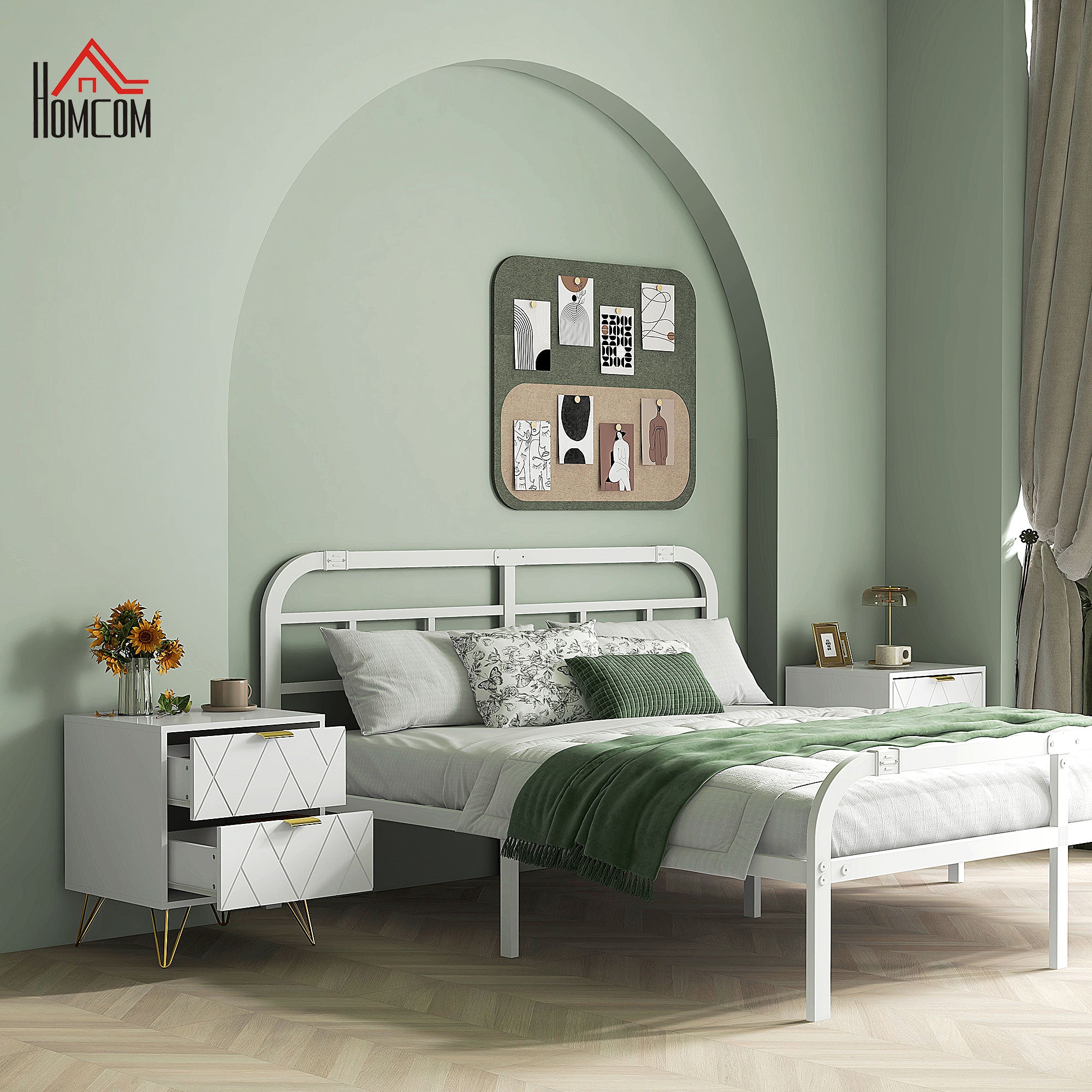 HOMCOM Modern Bedside Table, Accent Nightstand with 2 Drawers, Bed End Table for Bedroom, Living Room, White