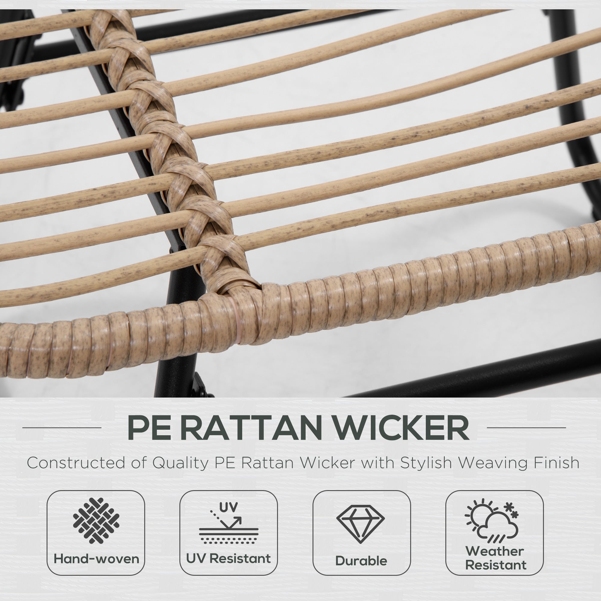 Outsunny Rattan Chair w/ Stool, Cushion, Adjustable Foot Pads, Natural