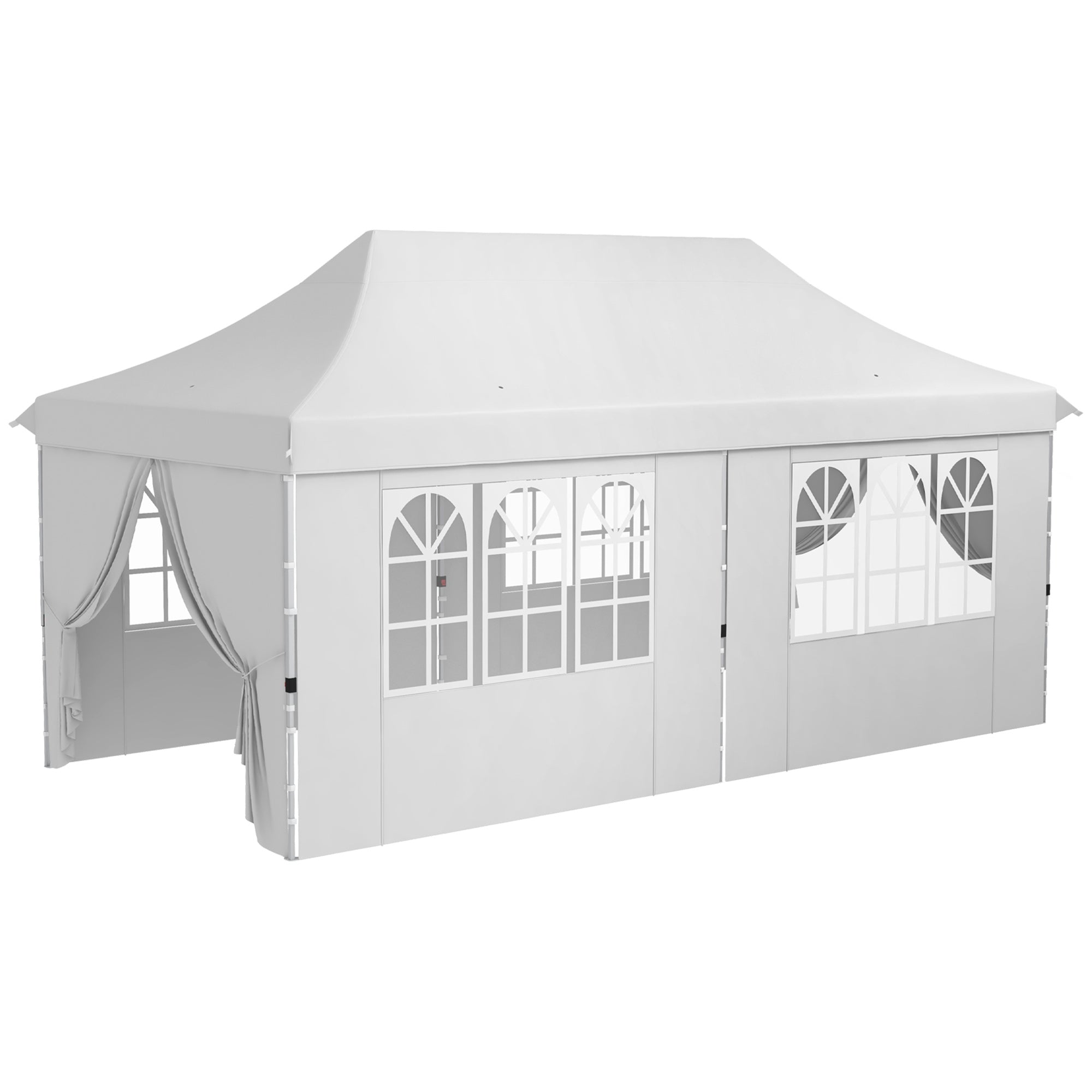 Outsunny 20x10 Pop Up Canopy with 6 Removable Sidewall, Carry Bag and 6 Sand Bags, Height Adjustable Instant Sun Shelter, White