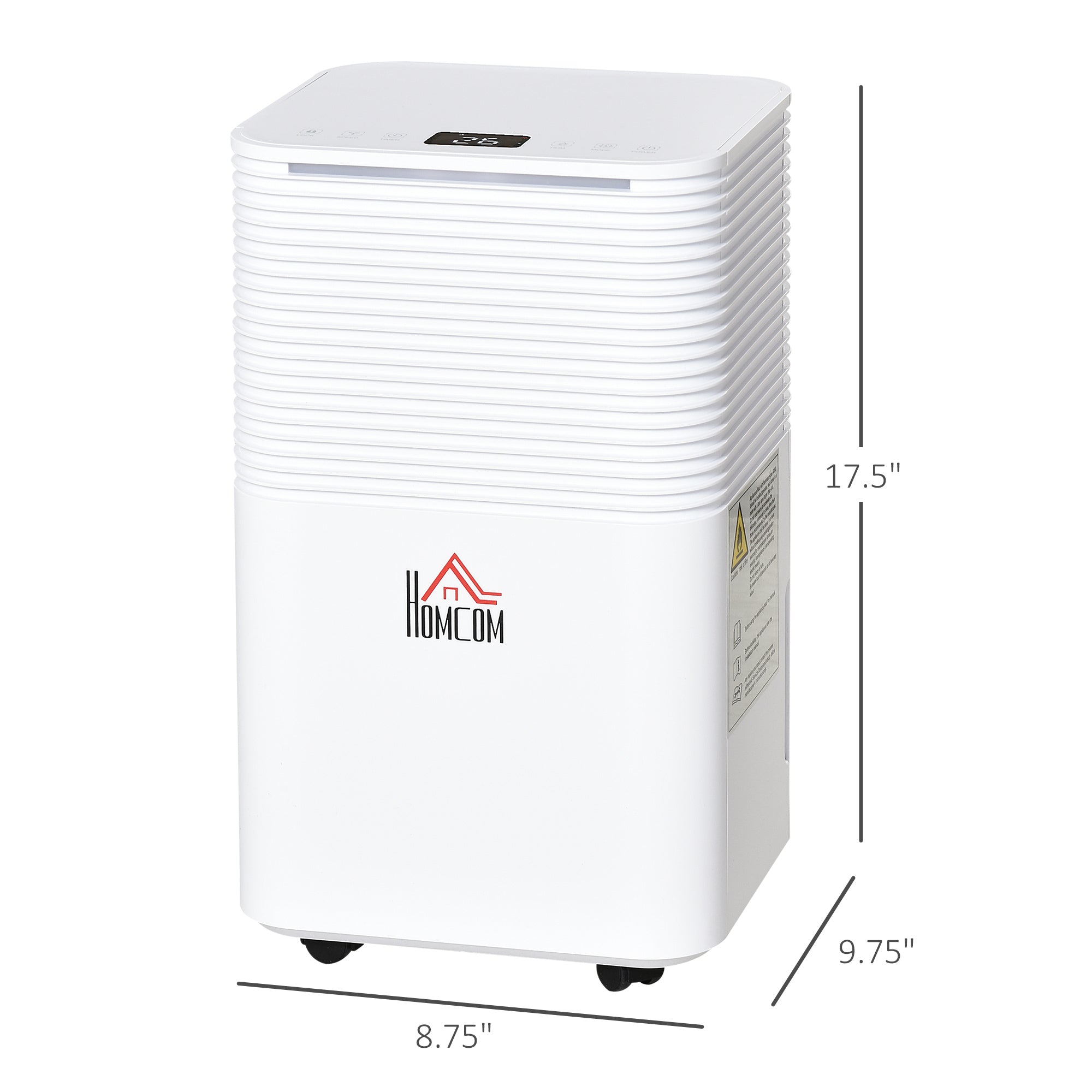 HOMCOM 1500 sq.Ft Portable Quiet Dehumidifier for Home Laundry Room Bedroom Basement, 25pt Electric Moisture Air De-Humidifier with 3 Modes