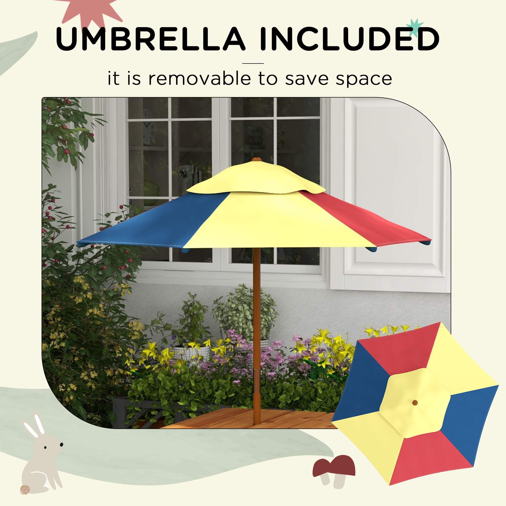 Outsunny Toddler Water Table Kids Sand & Water Table with Removable Foldable Umbrella for Patio Lawn Garden, Aged 3-6 Years Old