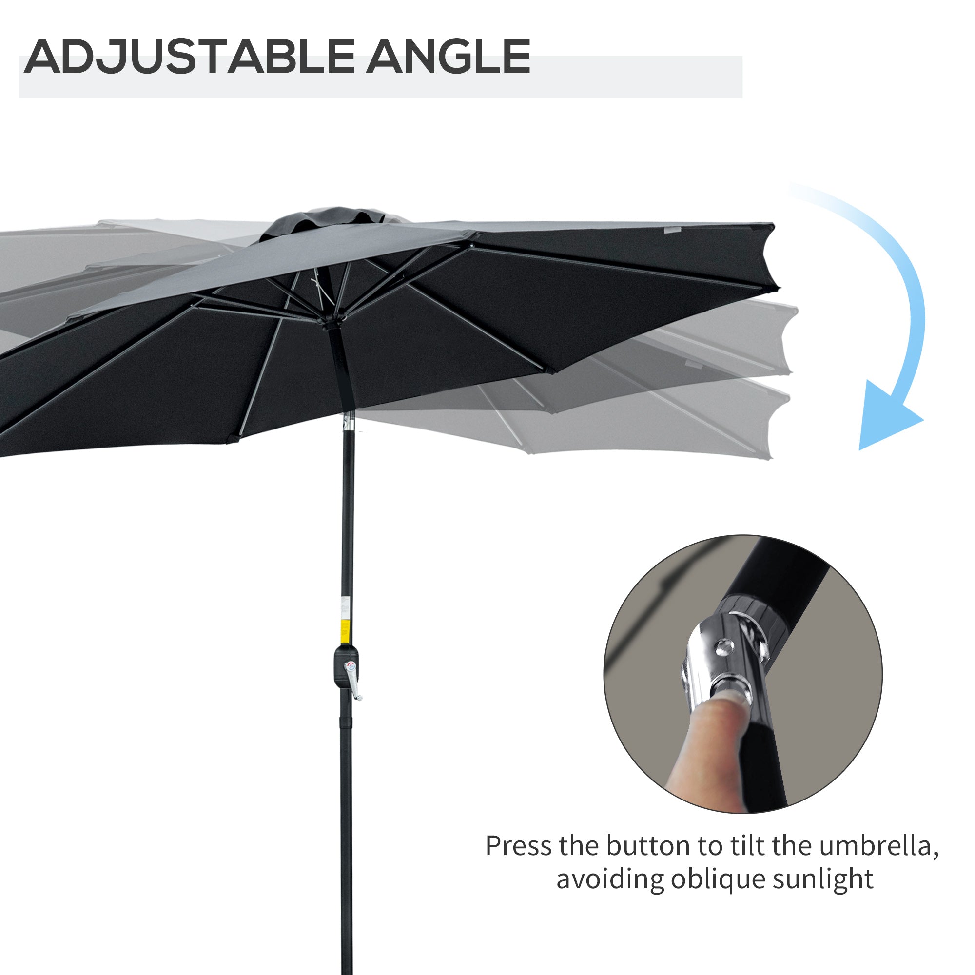 Outsunny 10' x 8' Round Market Umbrella, Patio Umbrella, Outdoor Parasol with Crank Handle, Tilt for Garden, Bench, Lawn, Black