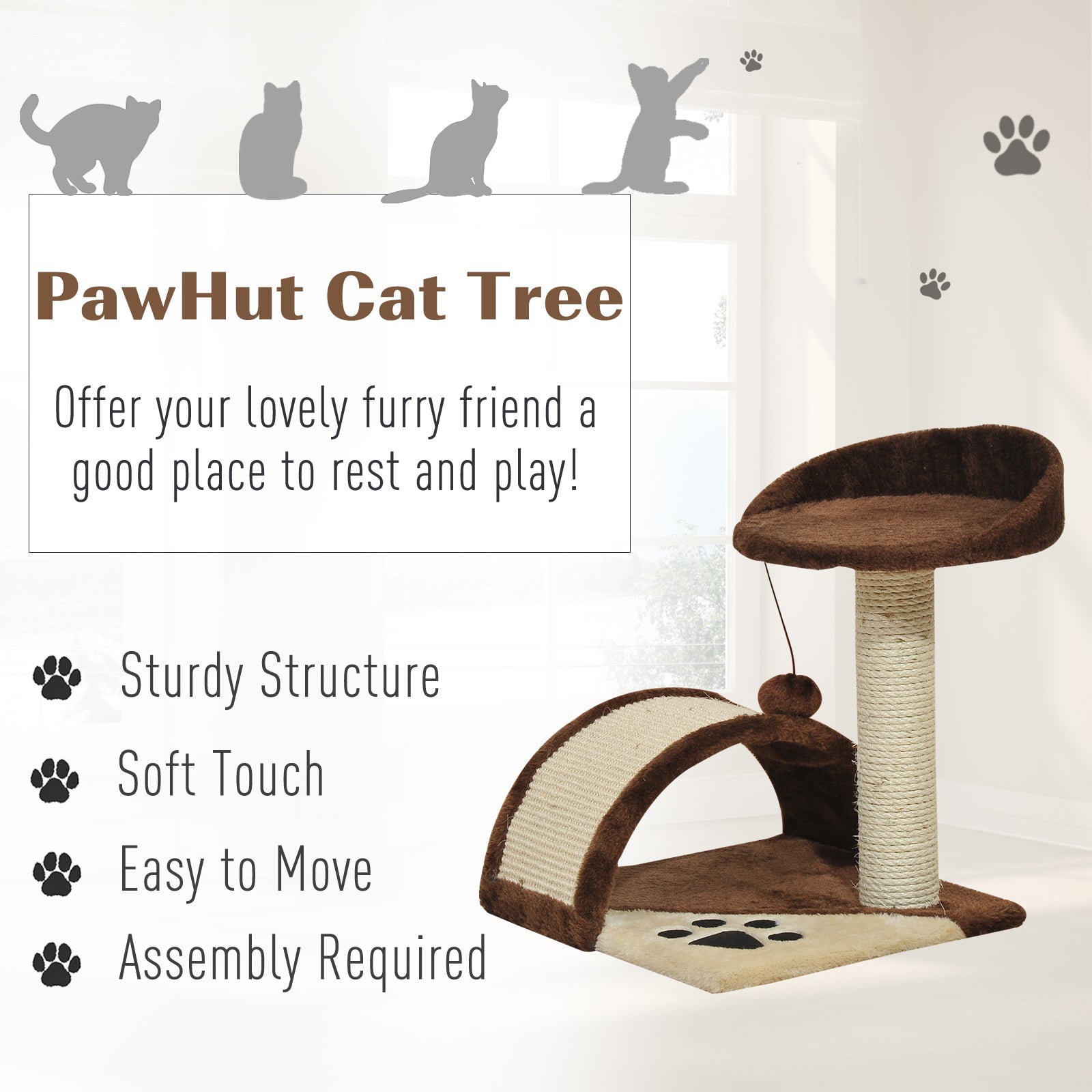 PawHut 18" Cat Tree Scratching Kitty House Kitten Activity Centre Pet Bed Post Furniture with Hanging Toy (Brown)