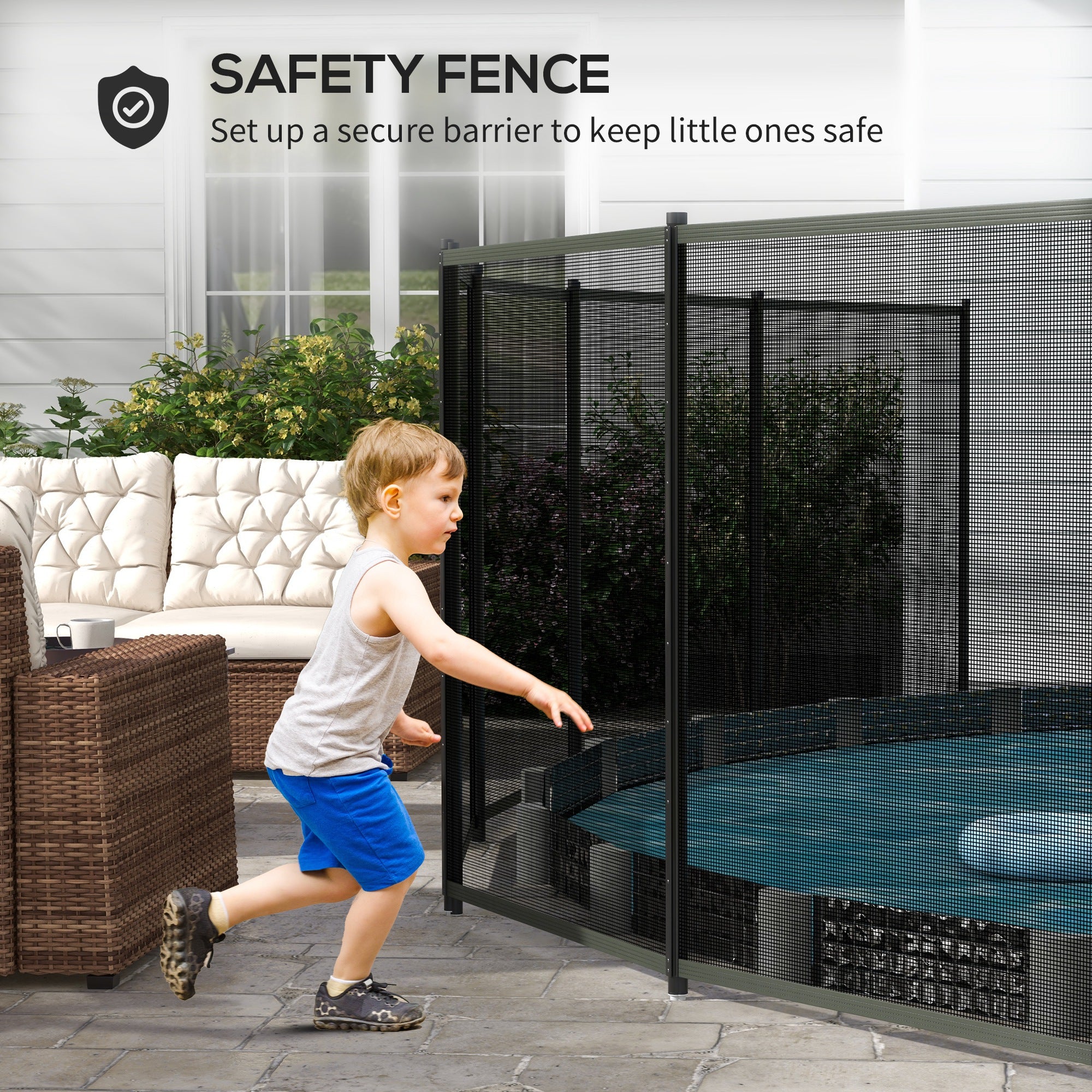 Outsunny 4 Panel Swimming Pool Fence, Aluminium Rustproof Pool Fencing, 4' x 12', Black