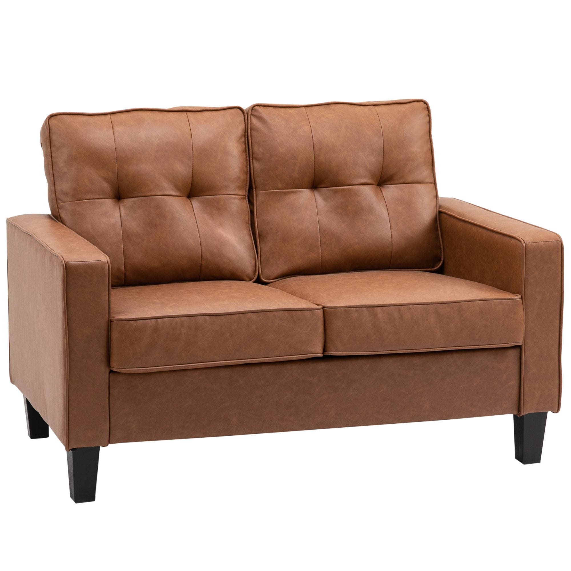 HOMCOM 51" PU Leather Loveseat, Upholstered Double Sofa Couch with Armrests, Tufted Backrest, Pocket Spring and Sponge Padded Cushion for Living Room, Bedroom, Home Office, Brown