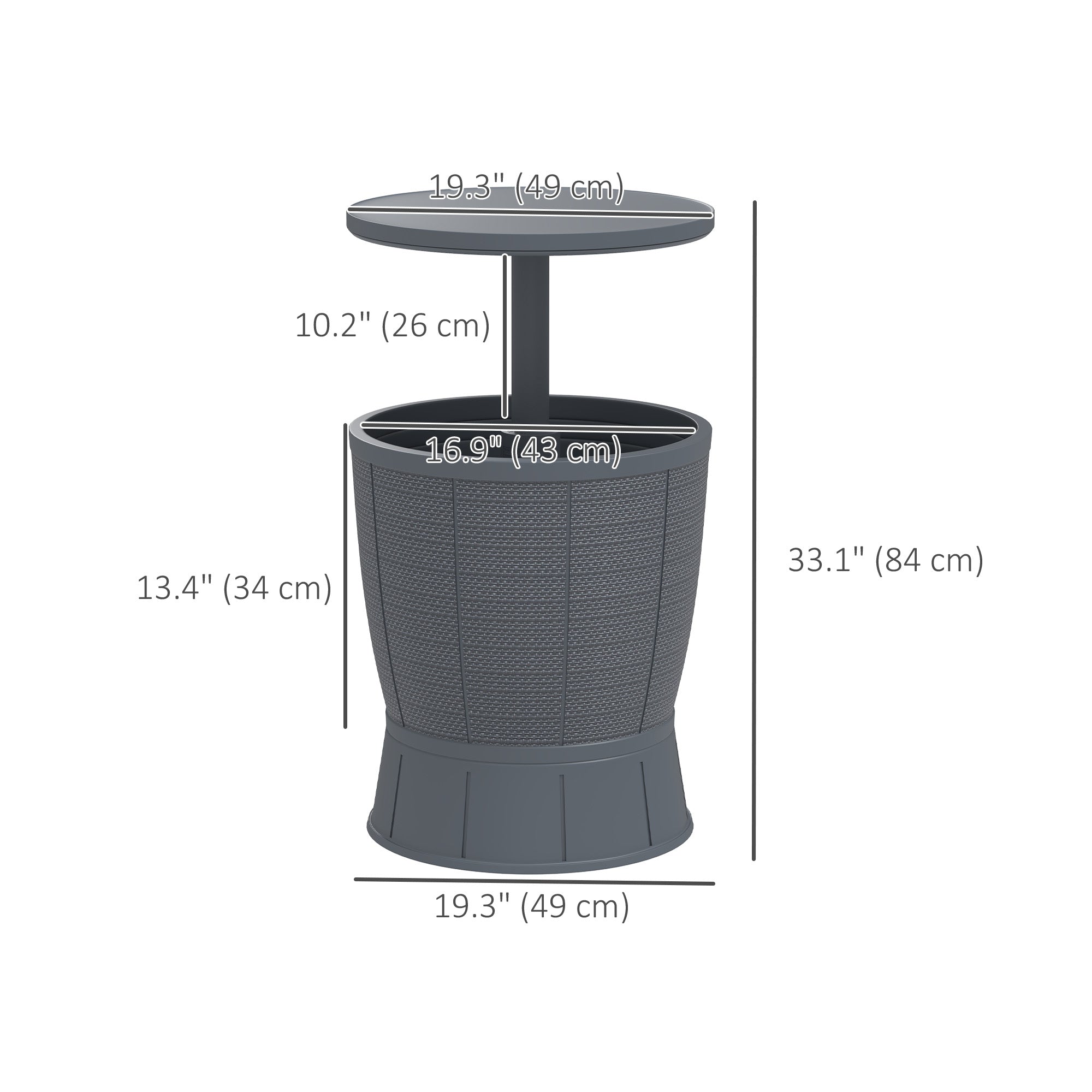 Outsunny 11 Gallon Patio Cooler Side Table, 3-in-1 Outdoor Cool Bar Table with Height Adjustable Top, Drainage Plug, Grey