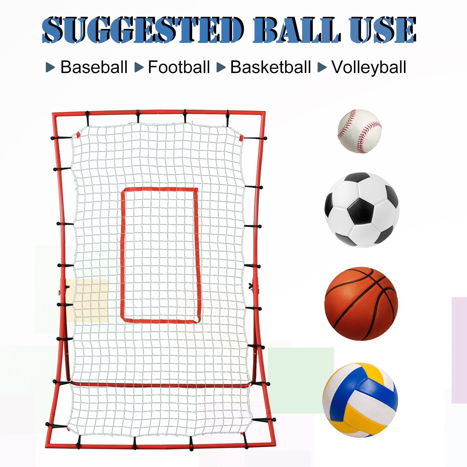 Soozier Pitch Back 5 Angles Adjustable Rebounder Net Goal Pitching and Throwing Practice Partner, Baseball/Soccer/Football/Basketball/Volleyball Daily Training (4 J-type Ground Nails included)