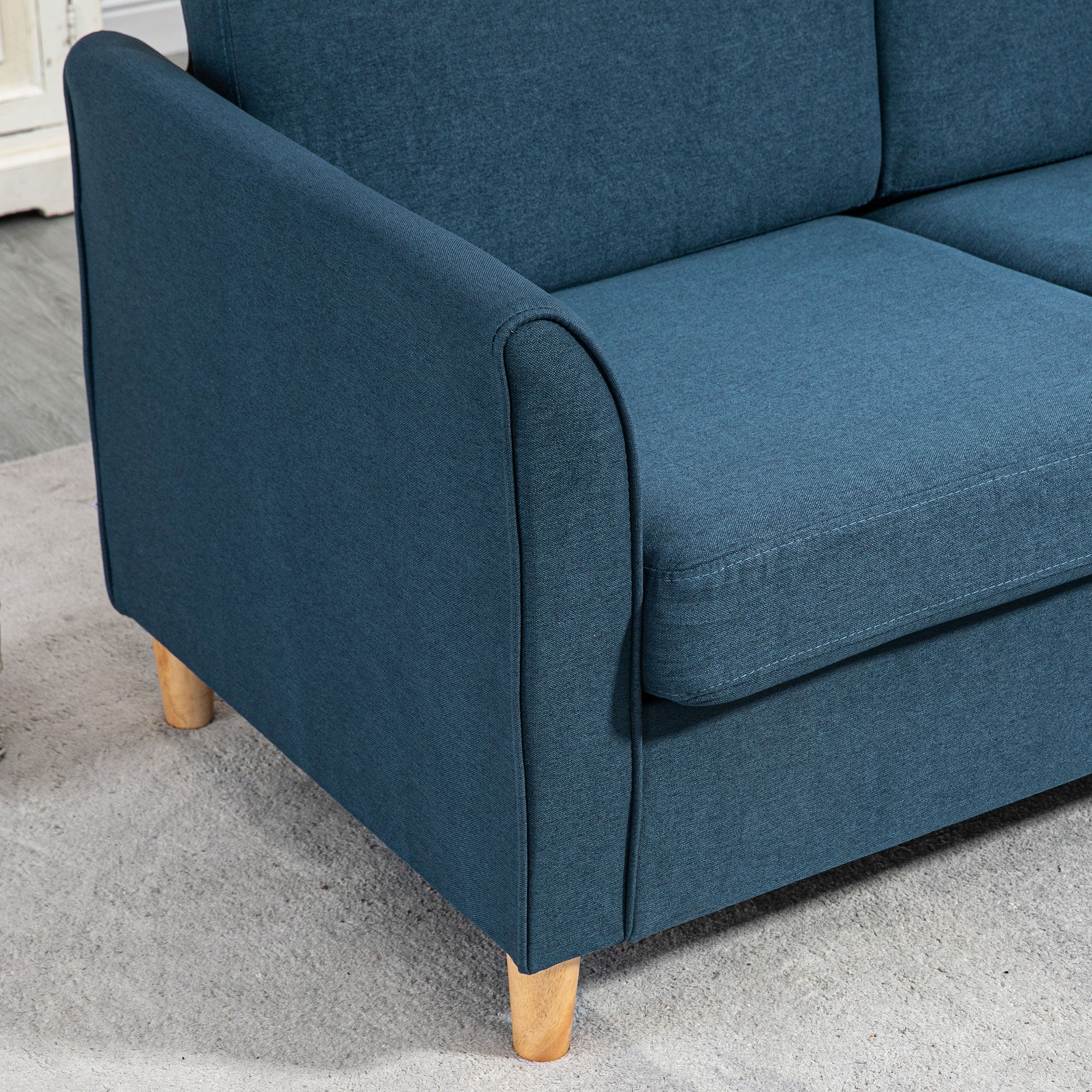 HOMCOM 2-Seat Sofa Two-Seater Couch with Armrests and Wood Legs for Living Room, Bedroom, Blue