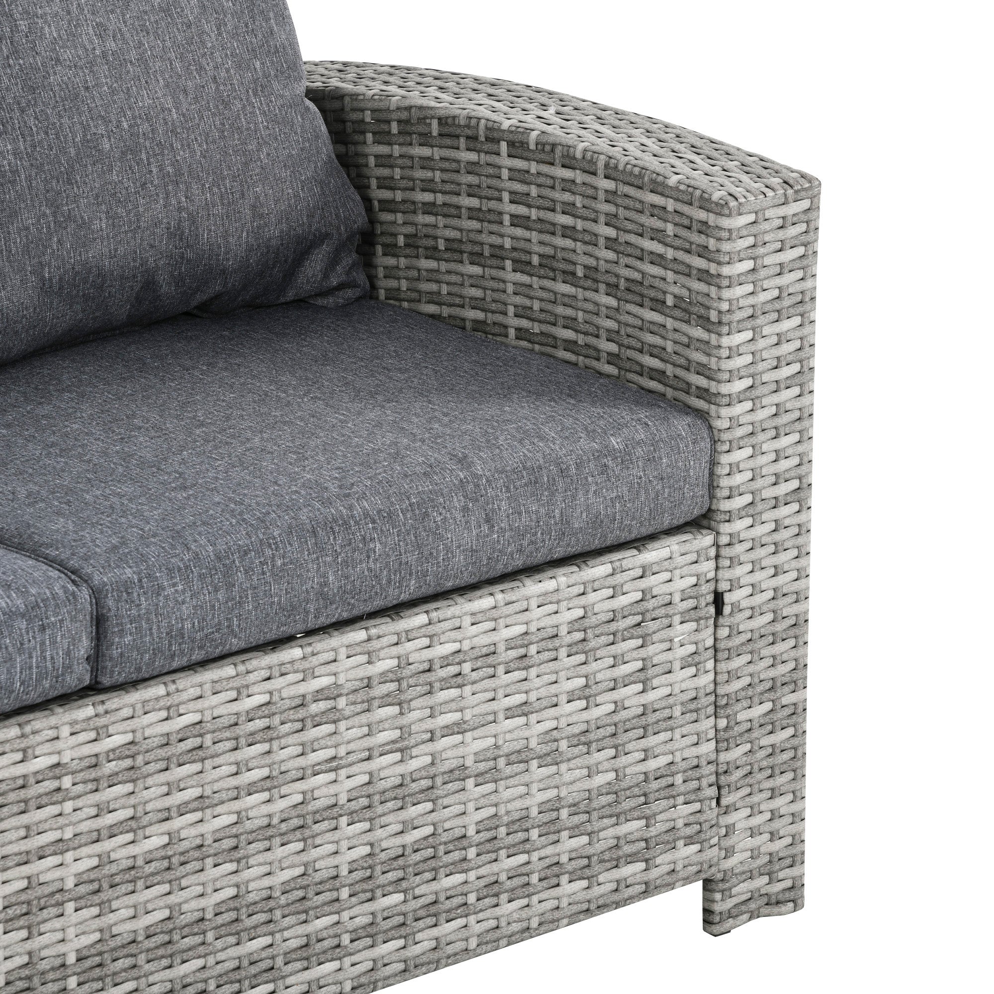 Outsunny 6 Pcs Patio Furniture Set, Rattan Outdoor Furniture Set with 3 Seater Sofa, Armchairs, Footstools and Table, Light Grey