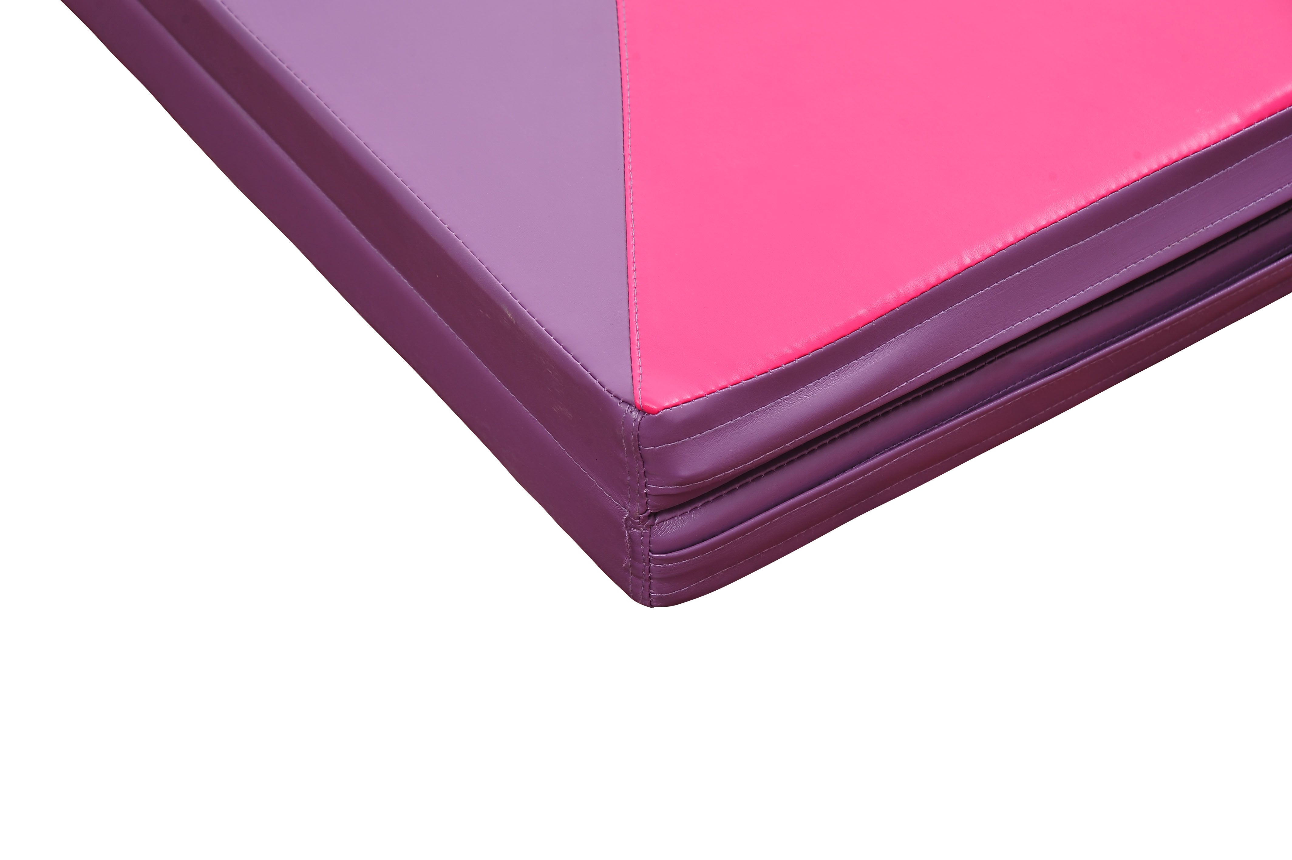 Soozier 4'x10'x2" Folding Gymnastics Tumbling Mat, Exercise Mat with Carrying Handles for Yoga, MMA, Martial Arts, Stretching, Core Workouts, Pink and Purple