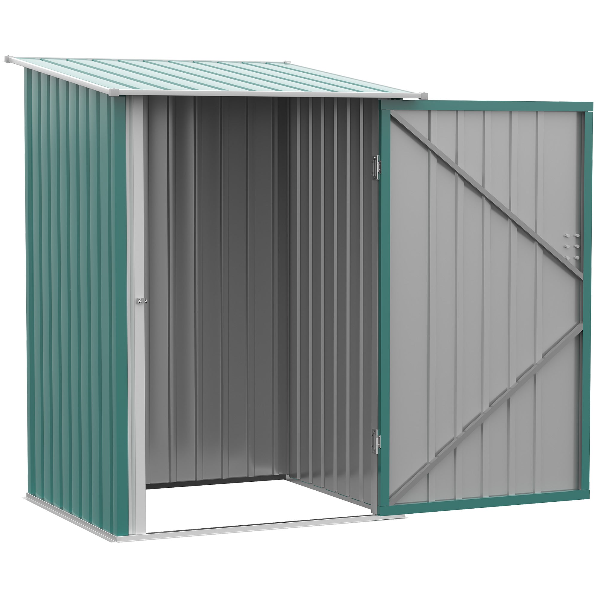 Outsunny 3.3' x 3.4' Lean-to Garden Storage Shed, Outdoor Galvanized Steel Tool House with Lockable Door for Patio Green