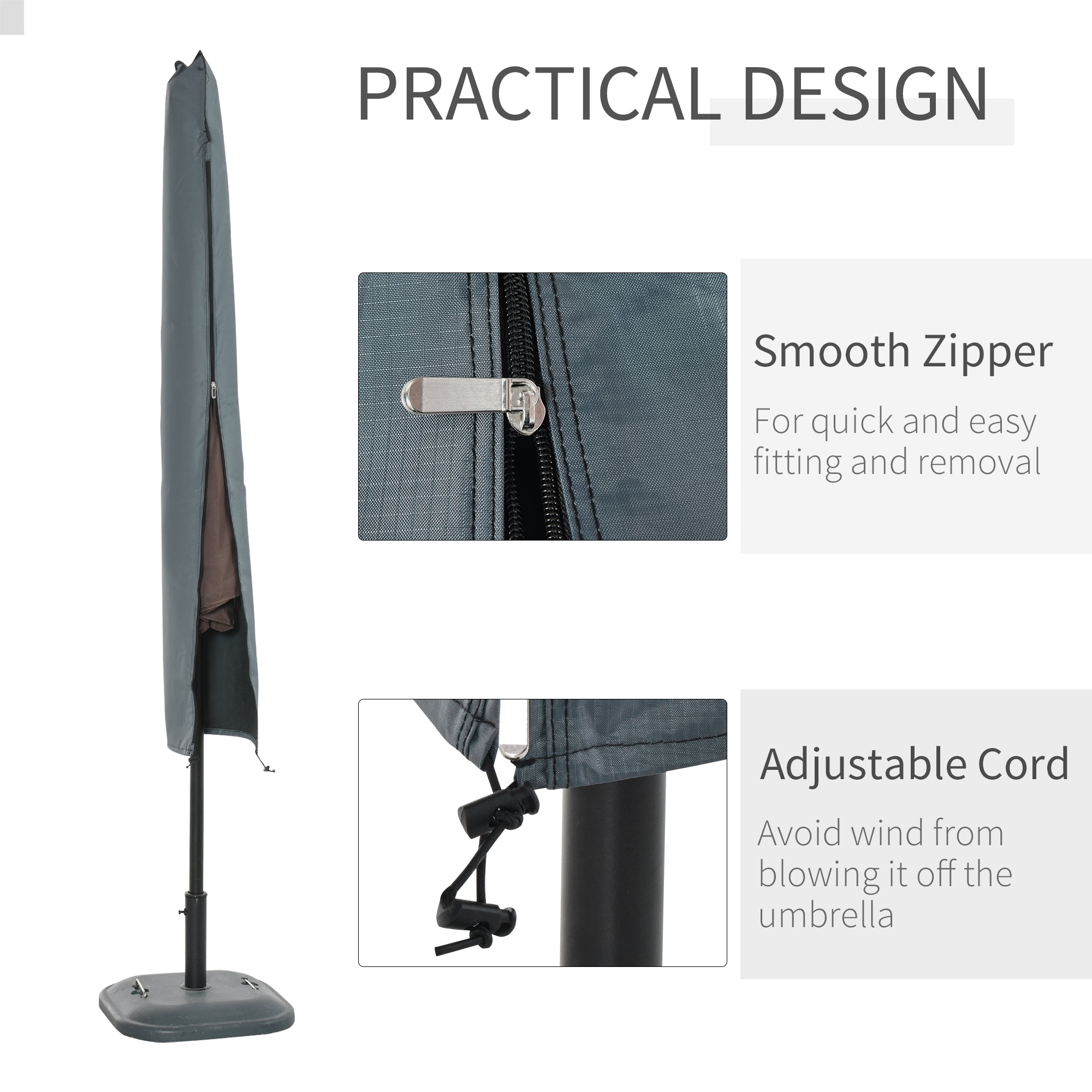 Outsunny Parasol Cover, Patio Cantilever Cover, Banana Umbrella Cover with Zipper, Grey