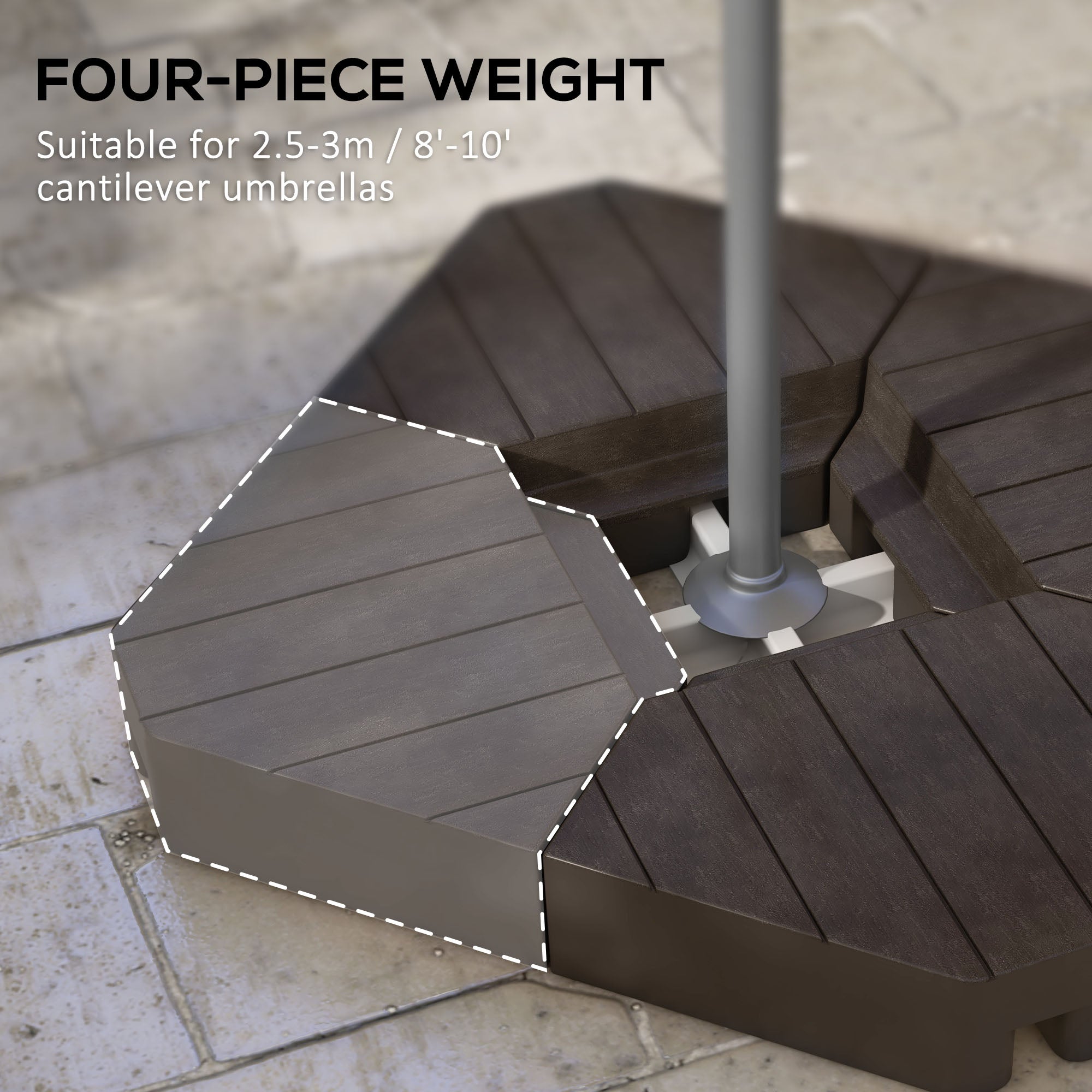 Outsunny Offset Umbrella Base Outdoor Umbrella Weights, 132 lb. Capacity Water or 176 lb. Capacity Sand, Brown