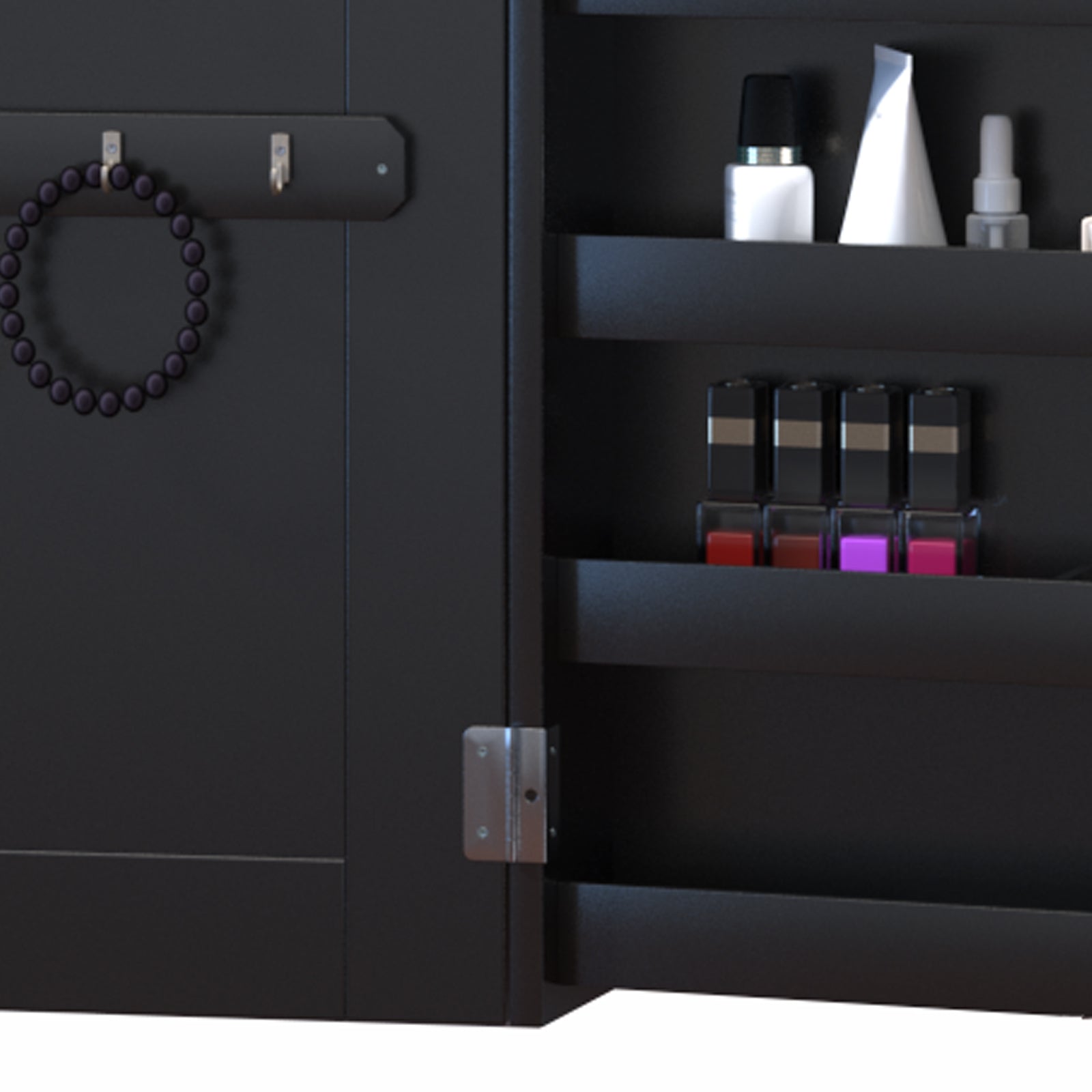 HOMCOM Mirrored Jewelry Cabinet Hanging Wall Mount Real Glass Mirror Locked (Black)