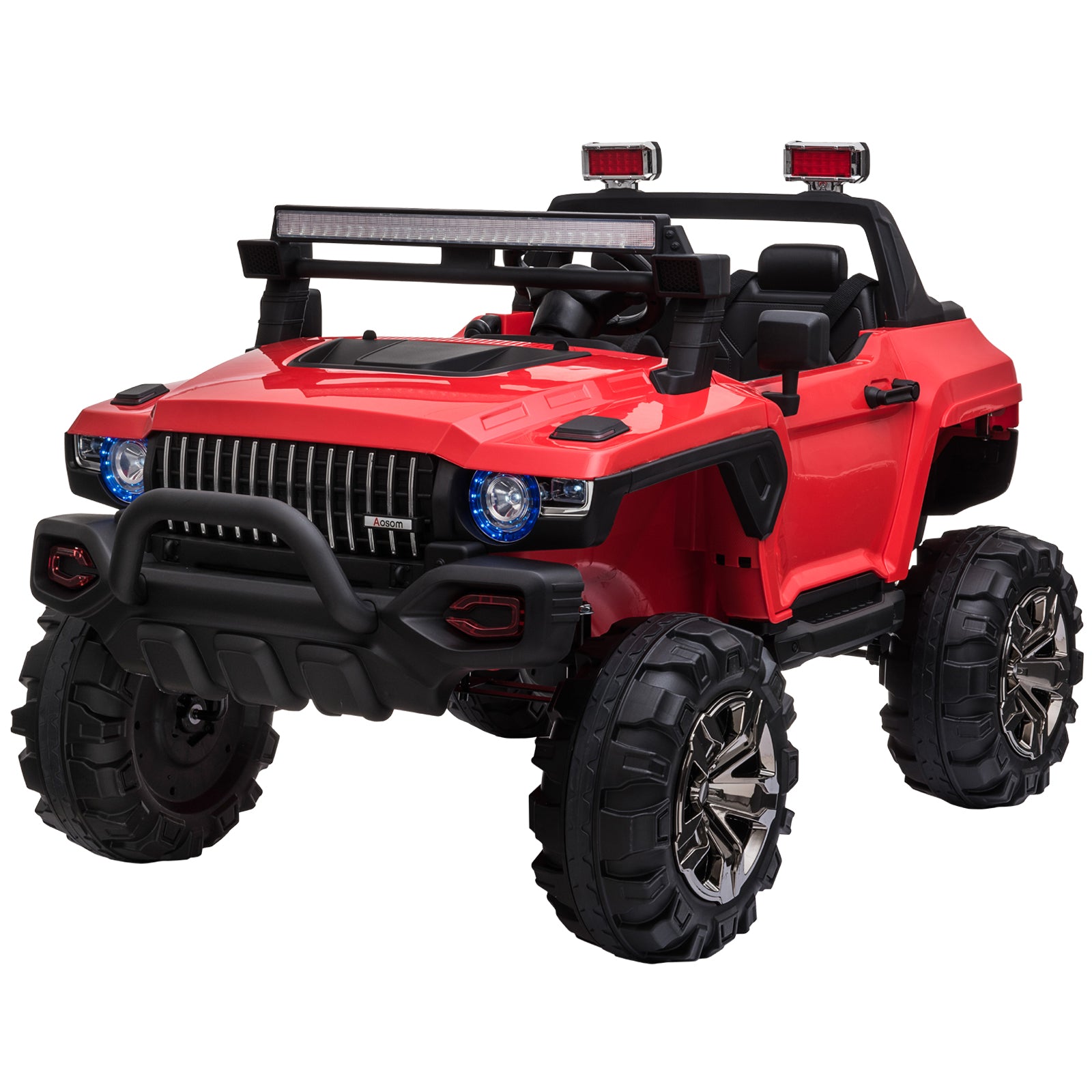 Aosom 2-Seater Kids Ride On Police Car, 12V 7AH Remote Control Police Truck Electric Car for Toddlers with LED Lights, Big Off-road Wheels, 4 Shock Absorbers, MP3, Storage, Red