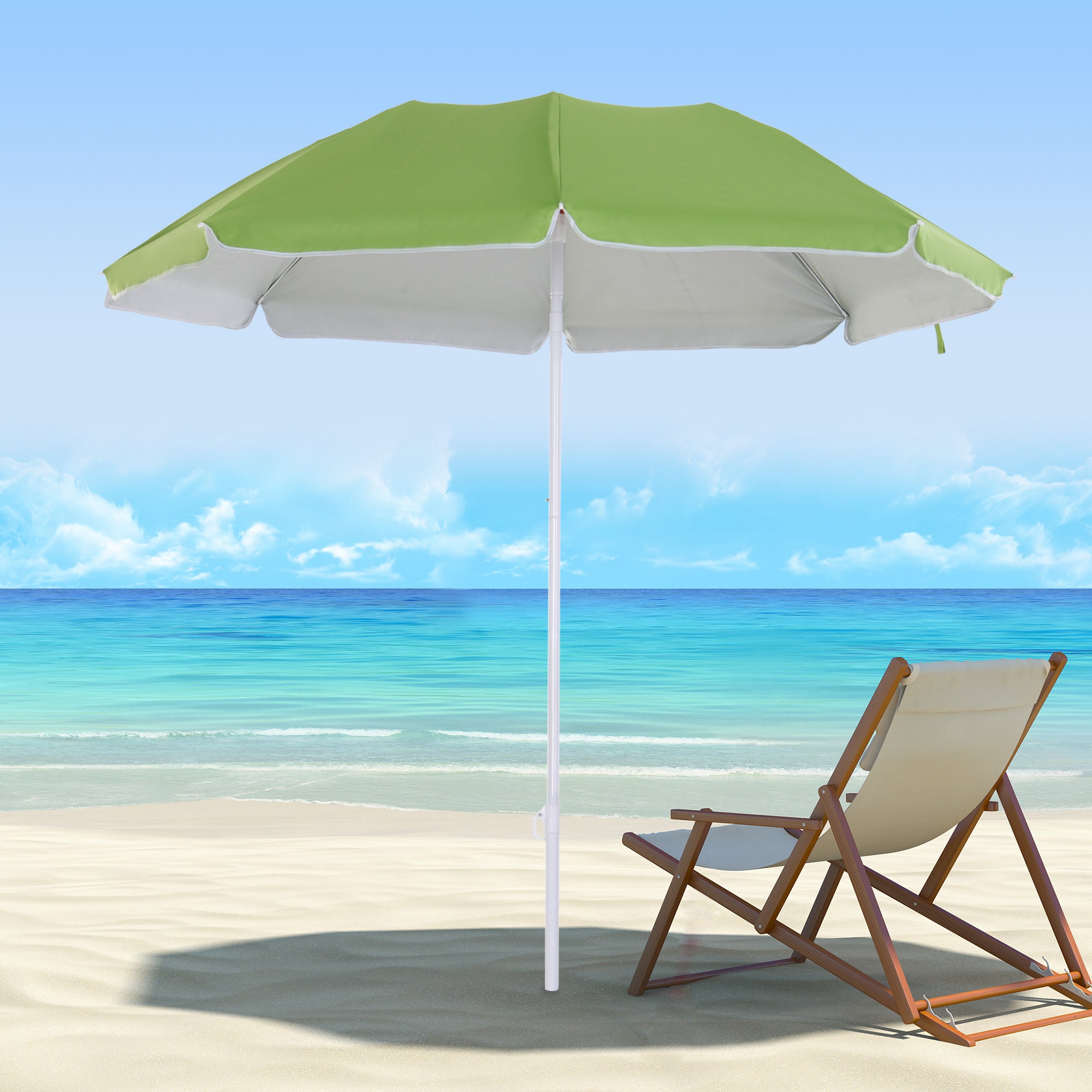 Outsunny 6.7ft Beach Umbrella with Push Button Tilt, Ruffled Outdoor Umbrella with Carry Bag and 8 Ribs, Green