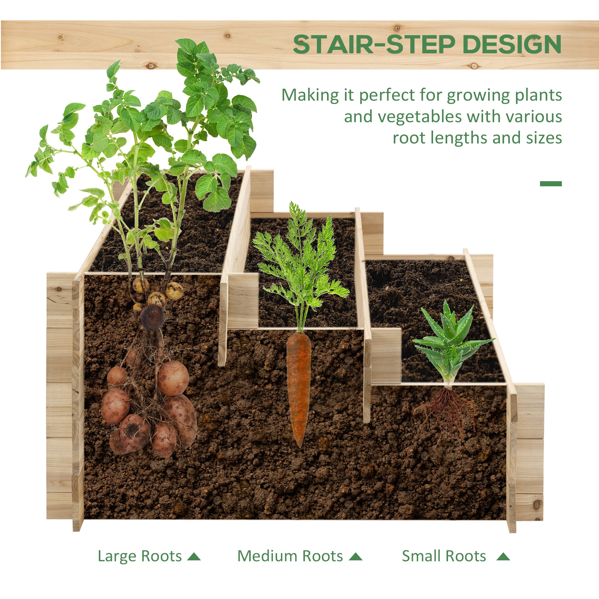 Outsunny 3-Tier Wood Raised Garden Bed, Elevated Planting Box, Outdoor Vegetable Flower Container, Herb Garden Indoor Kit, Natural
