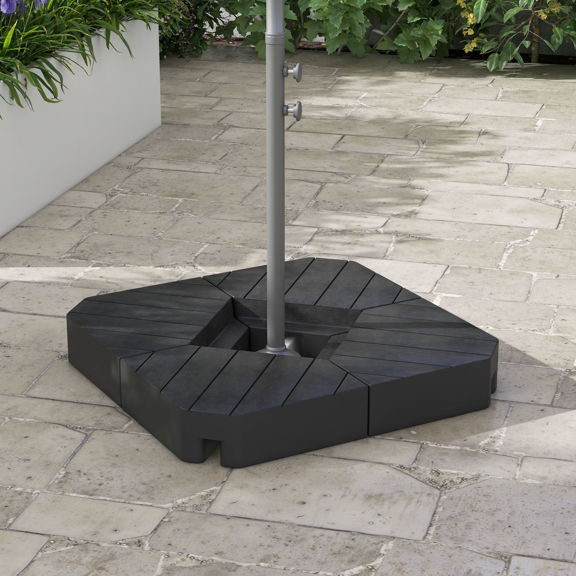 Outsunny Offset Umbrella Base Outdoor Umbrella Weights, 132 lb. Capacity Water or 176 lb. Capacity Sand, Black