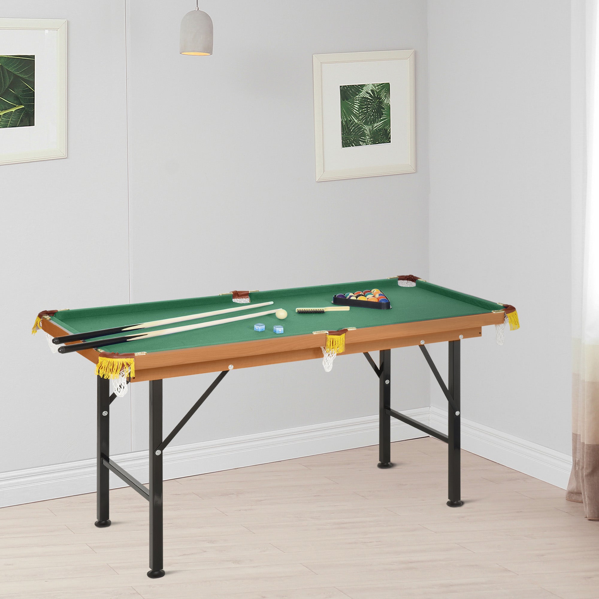 Soozier 54.3"L Mini Pool Table Portable Billiard Table Includes Cues, Ball, Chalk, Rack, for Kids