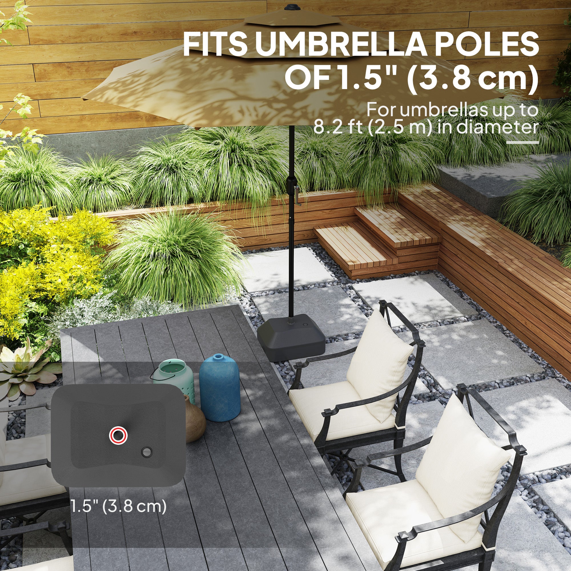 Outsunny Fillable Patio Umbrella Base, Heavy Duty Outdoor Umbrella Stand Base Patio Umbrella Stand, Filled Up to 53lbs with Stand or 44lbs with Water for Deck Poolside, Black