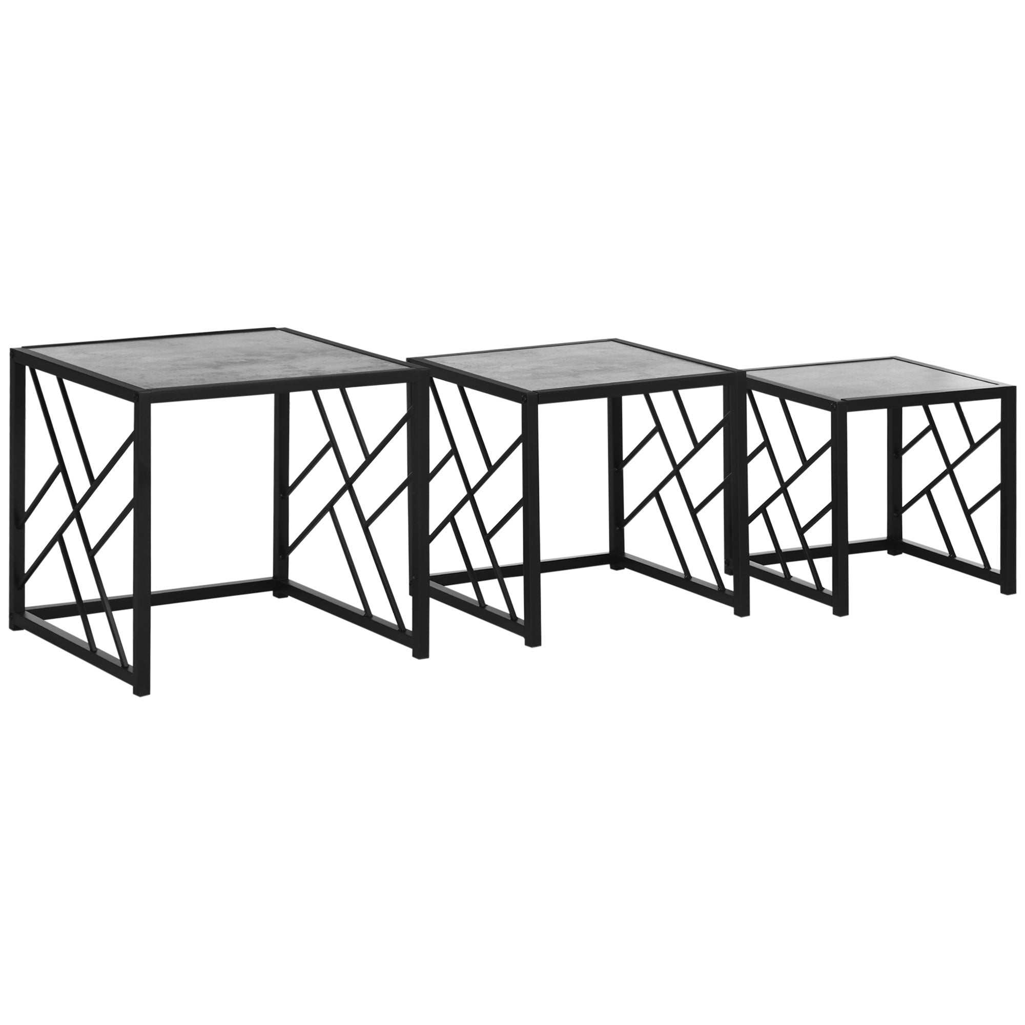HOMCOM Nest of Tables Set of 3, Square Coffee Table Set with Metal Frame for Living Room, Bedroom, Grey