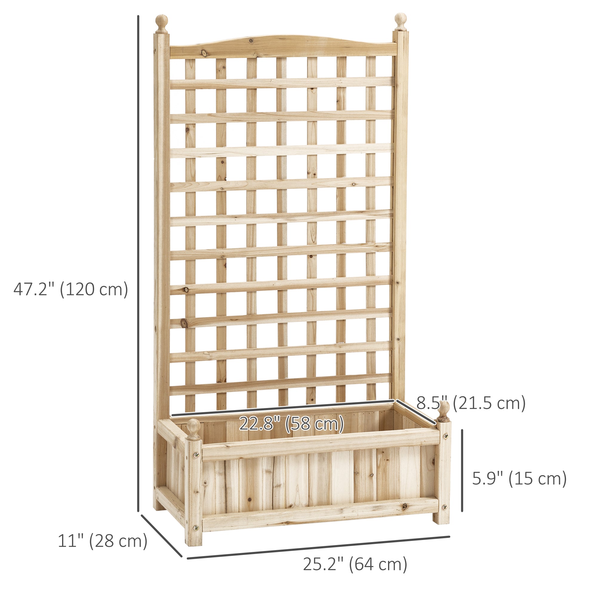 Outsunny Raised Garden Bed with Trellis, Wood Planter Box for Garden, Free Standing Flower Bed, 25.2" x 11" x 47.2" Natural Wood