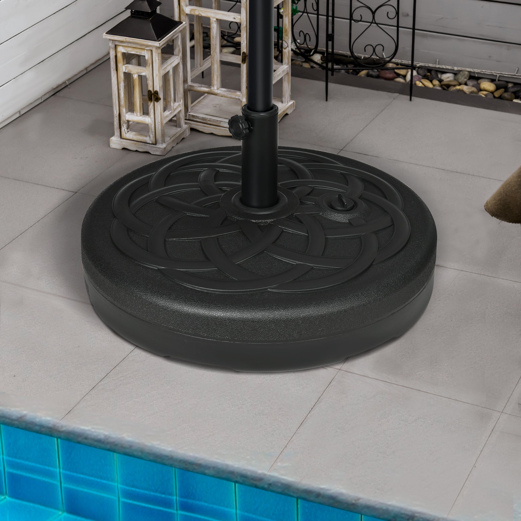 Outsunny 77 lb Heavy Duty Patio Umbrella Base, 22" Round Market Umbrella Stand for Deck, Outdoor, Backyard, Black