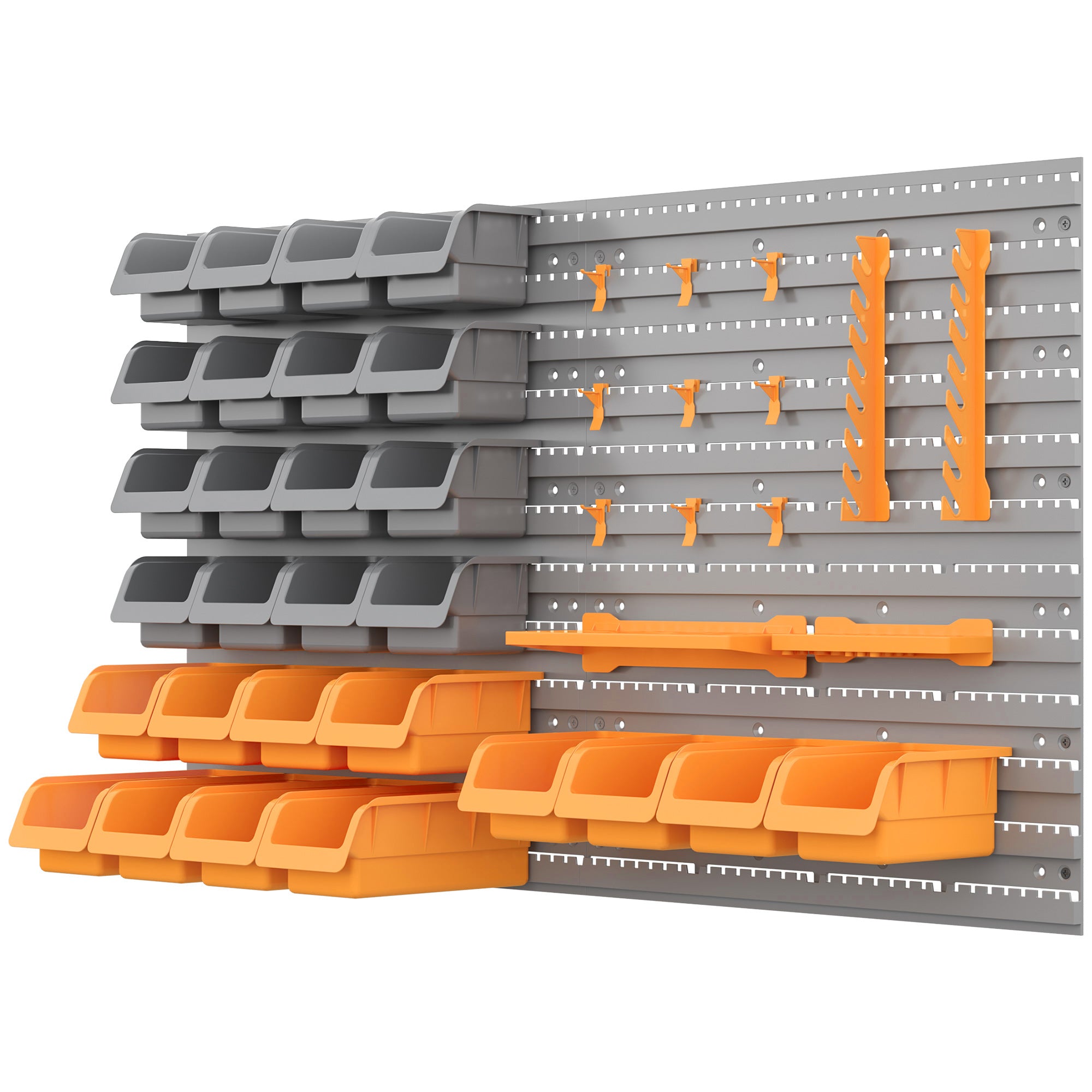 DURHAND 44PC Wall Mounted Storage Bins Parts Rack Kit with Storage Bins, Pegboard and Hooks, Garage Plastic Organizer, Orange