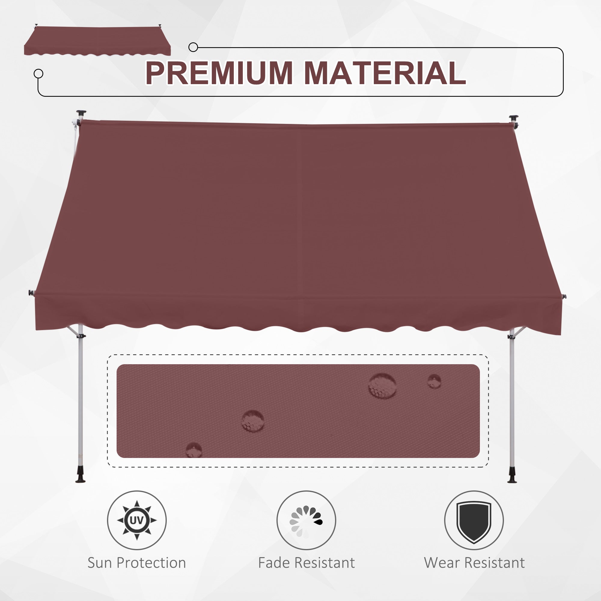Outsunny 10x5ft Patio Sun Shade Canopy Manual Retractable Awning with 5.6-9.2ft Support Pole for Window, Door, Porch, Wine Red