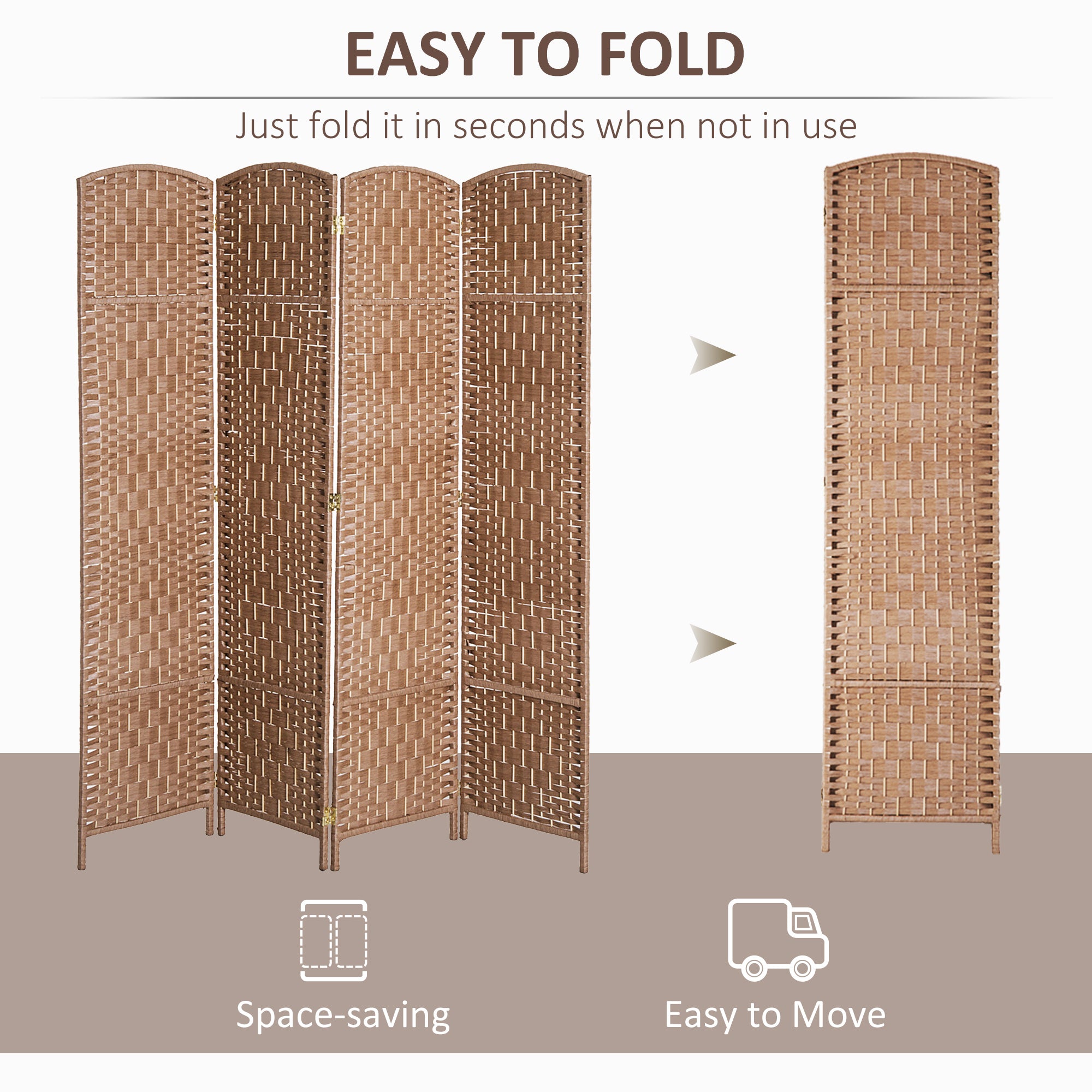 HOMCOM 6ft Folding Room Divider, 4 Panel Wall Partition with Wooden Frame for Bedroom, Home Office, Natural