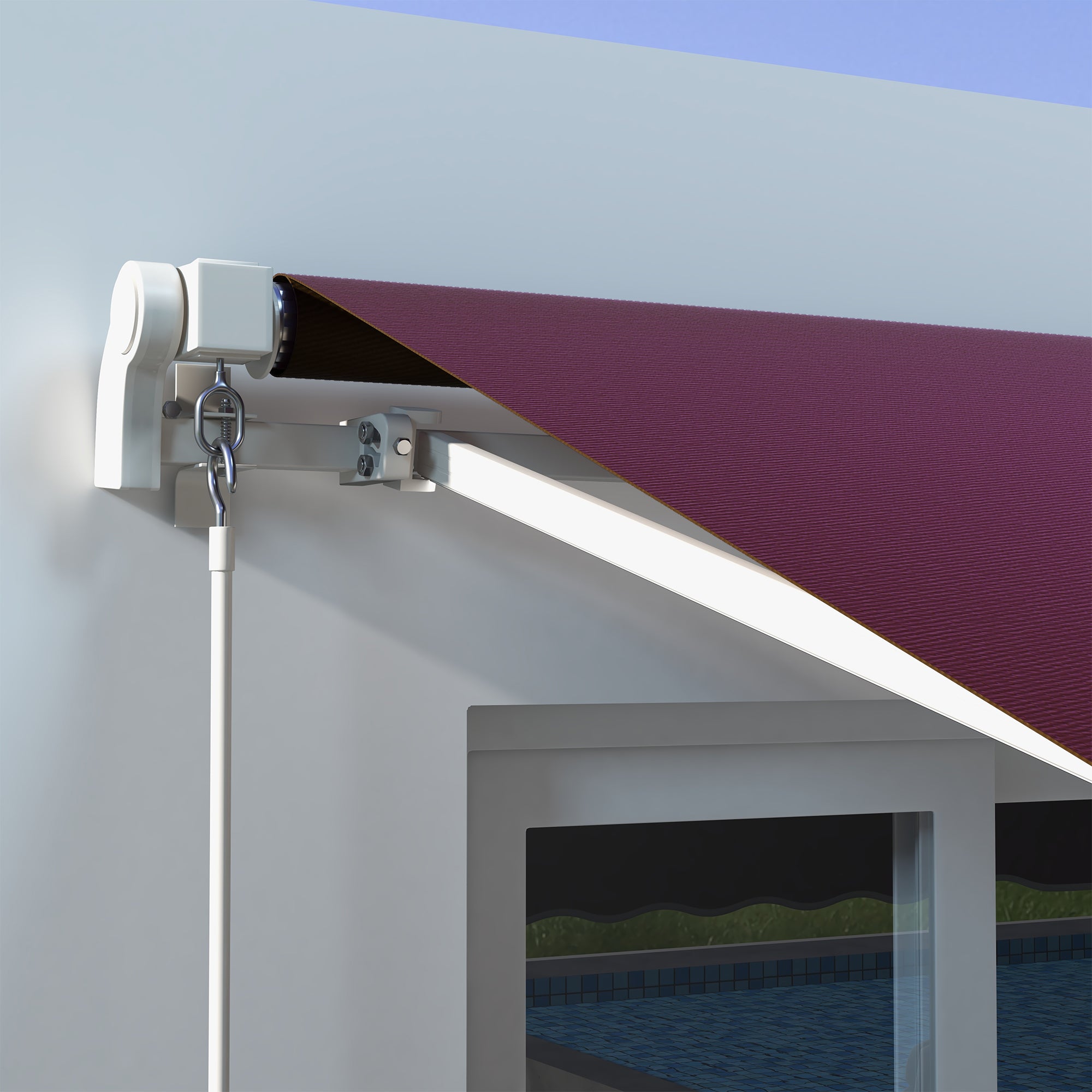 Outsunny 10' x 6.5' Manual Retractable Awning with LED Lights, Aluminum Frame Sun Canopies for Patio Door Window, Wine Red