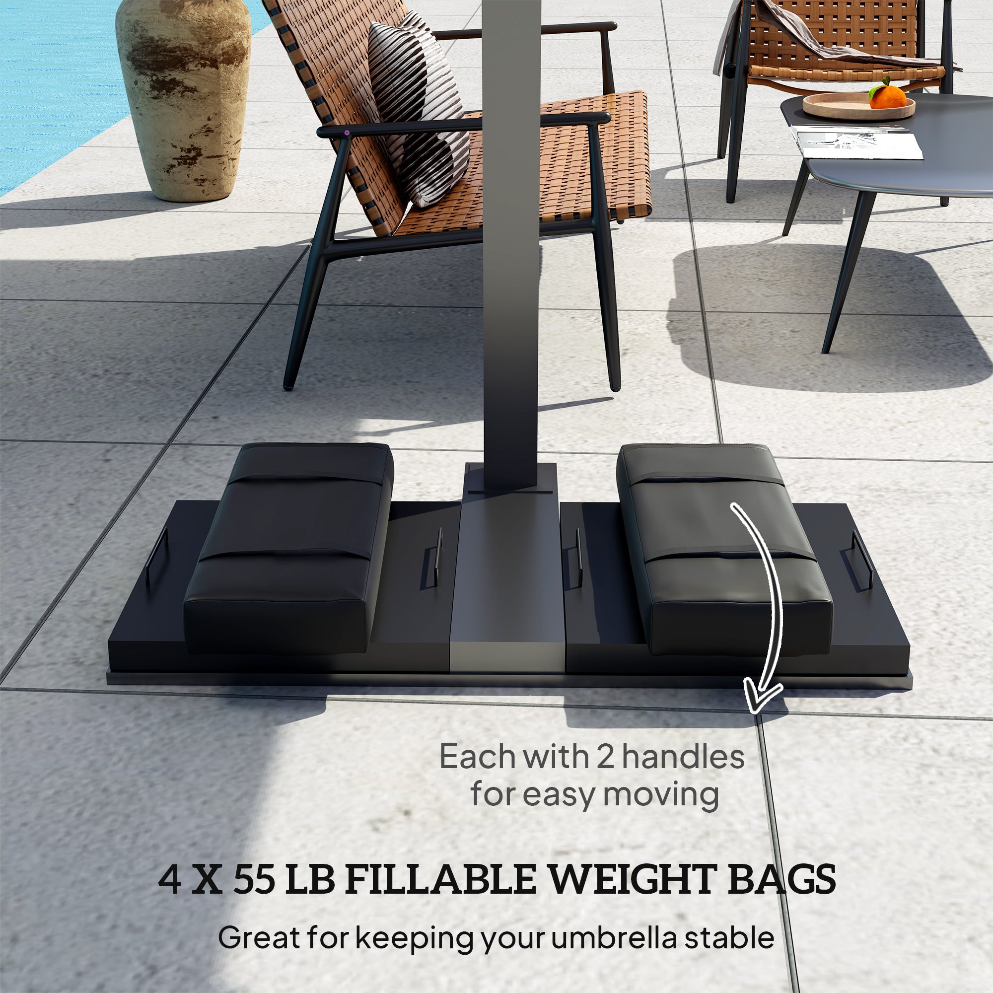Outsunny 4PCS Patio Umbrella Base Weight Bag, Umbrella Stand Weights with Handles, 55 lbs with Sand Filling, Patio Umbrella Weights for Offset/Cantilever Umbrella Stand Base, Black