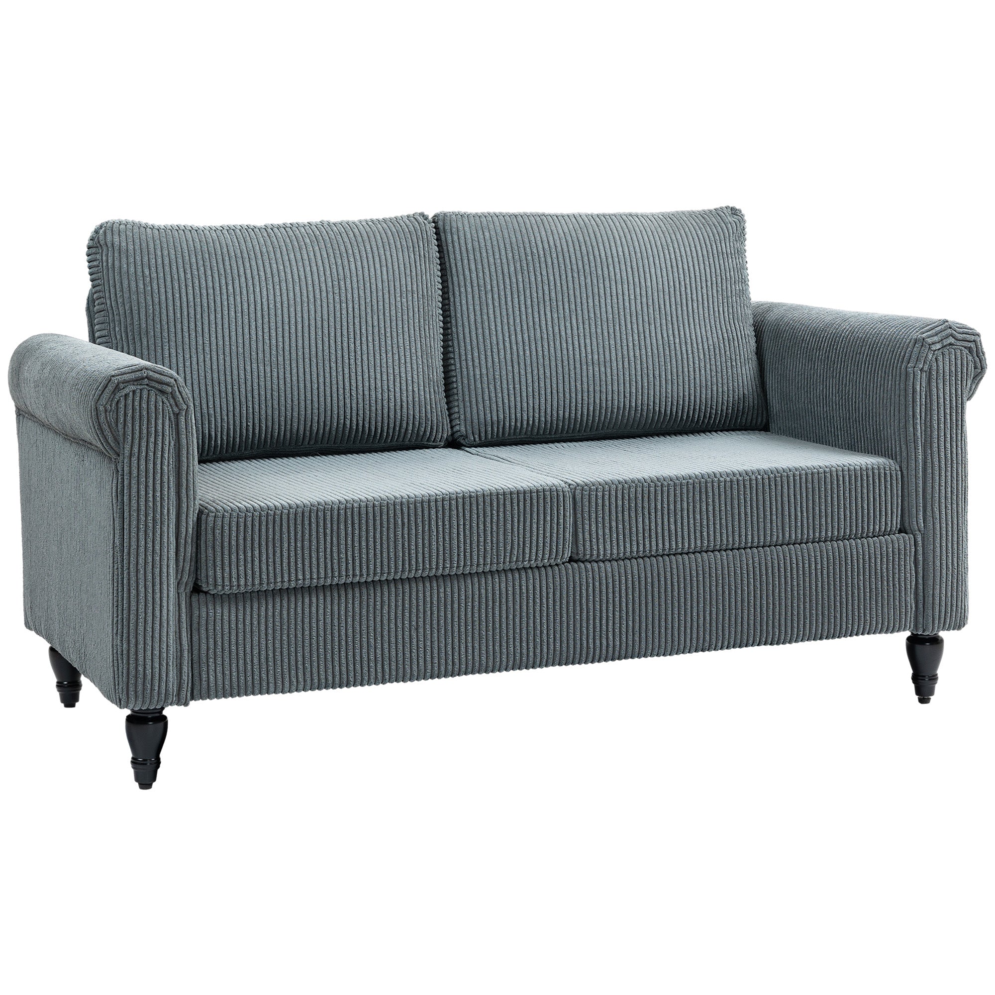HOMCOM Vintage Loveseat, Upholstered Love Seat Furniture, Fabric 2 Seater Sofa with Rolled Arms, Rubber Wood Legs, Grey
