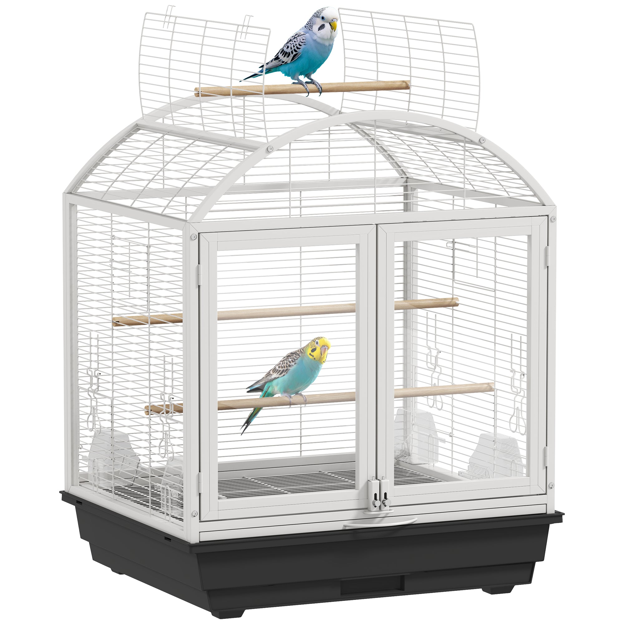 PawHut 30 Inch Open Top Bird Cage with Rolling Stand, Removable Tray, Food Container for Medium Small Bird, Finches, Dark Grey