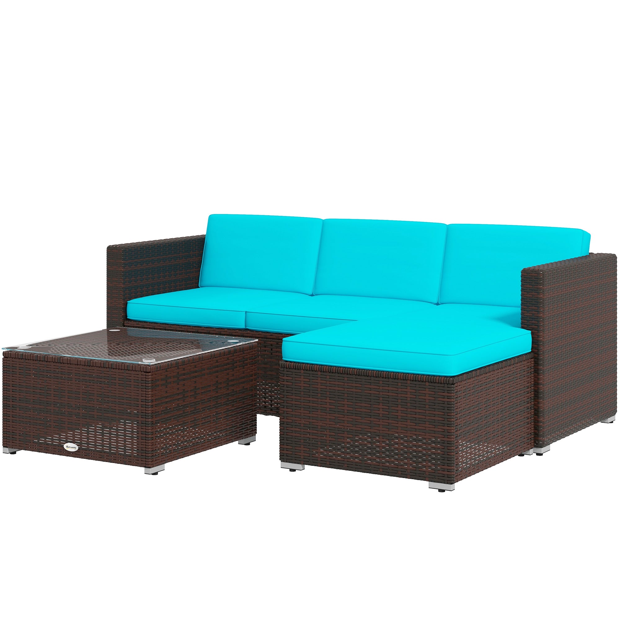 Outsunny Patio Furniture w/ Soft Cushions, Corner Sofa Sets, Turquoise
