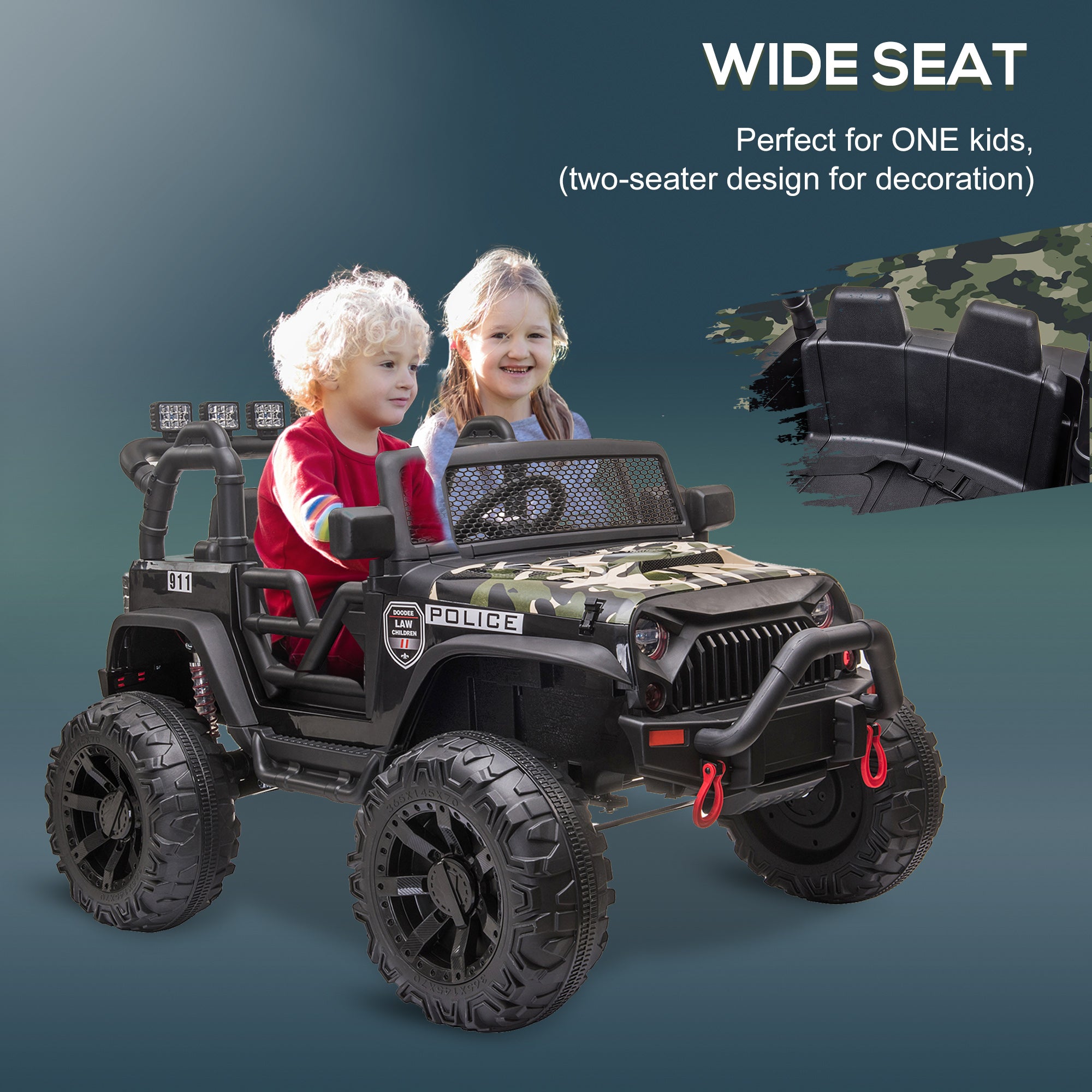 Aosom 12V Battery-powered Kids Jeep Ride On Police Car with Parental Remote Camouflage