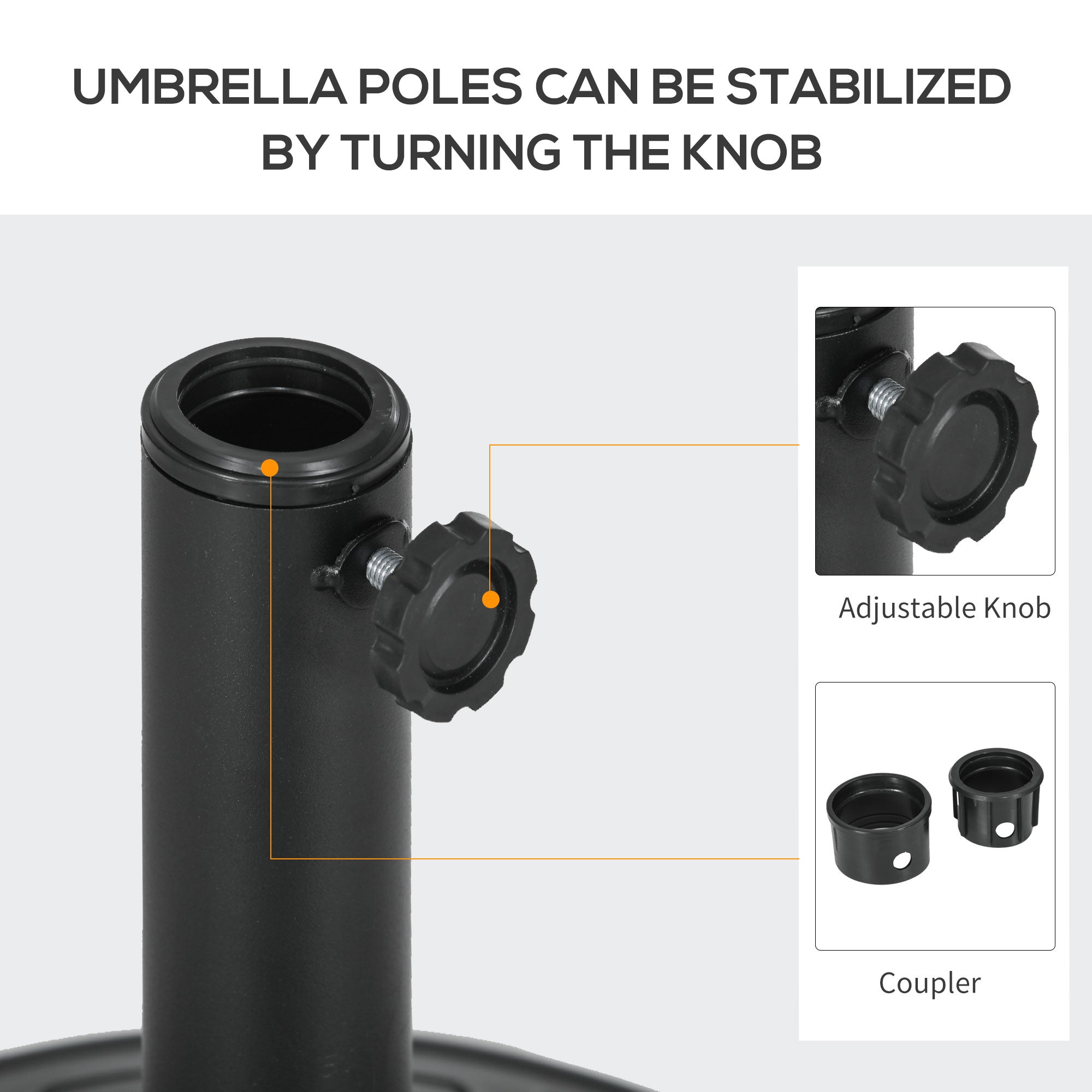 Outsunny Umbrella Base, Heavy Duty Concrete Base Holder with Steel Pole, Round Parasol Stand for Patio, Outdoor, Backyard, Black