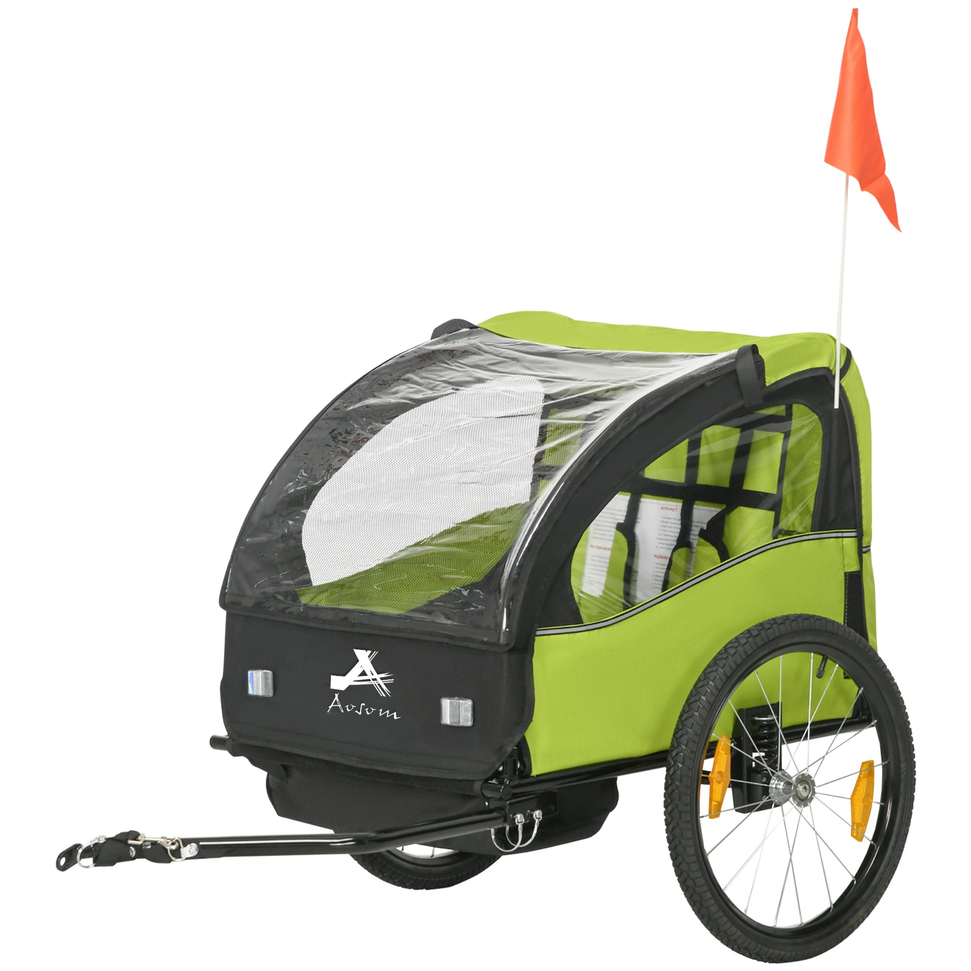 Aosom 2 Seat Bike Trailer for Kids, Baby Stroller with Storage Bag, 5 Point Harness, Bicycle Trailer with 20" Wheels, Green