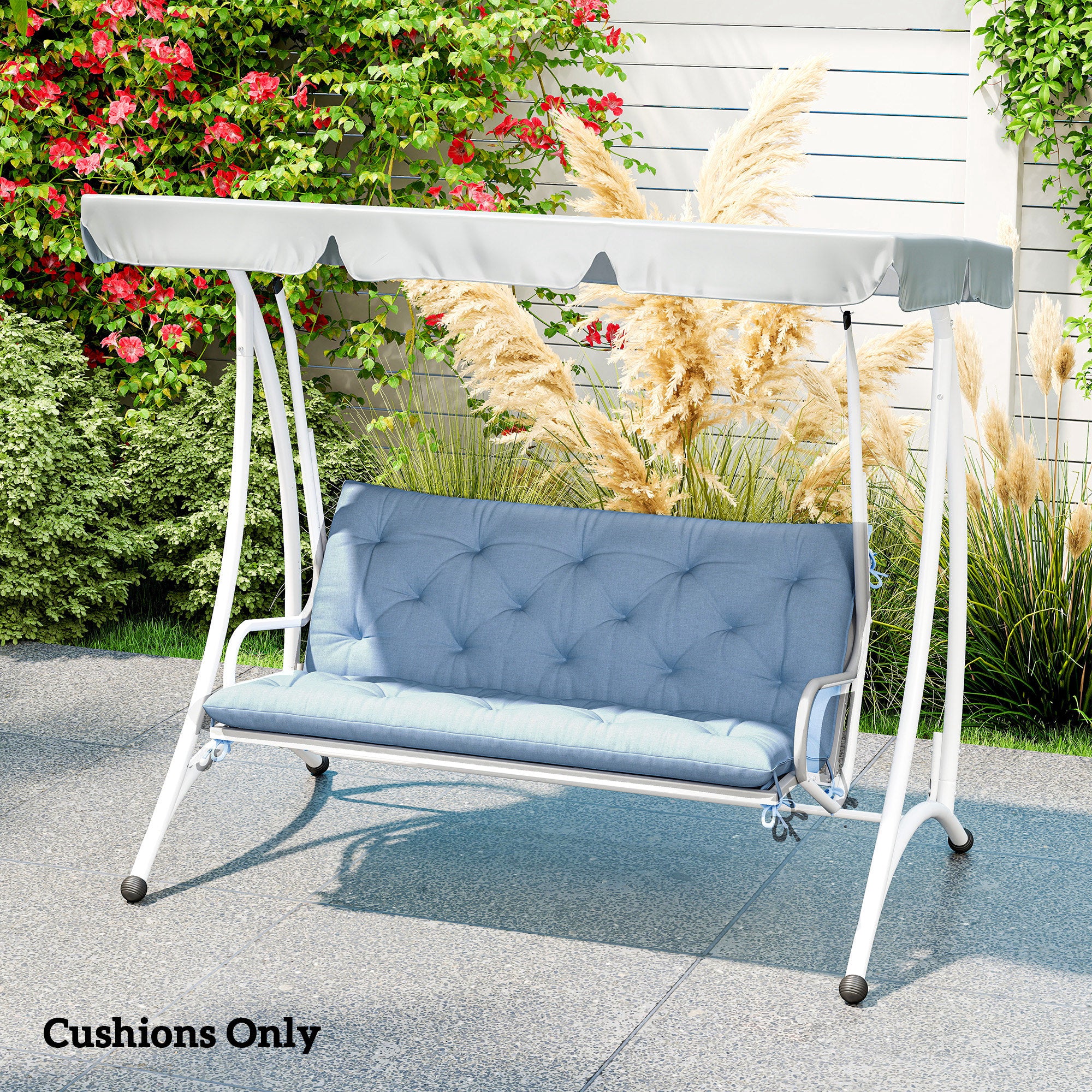 Outsunny 2 Seater Garden Bench Cushion, Thick Outdoor Non-Slip 2 Seater Soft Pad With Backrest for Garden Patio, 47" x 43" x 5", Light Blue