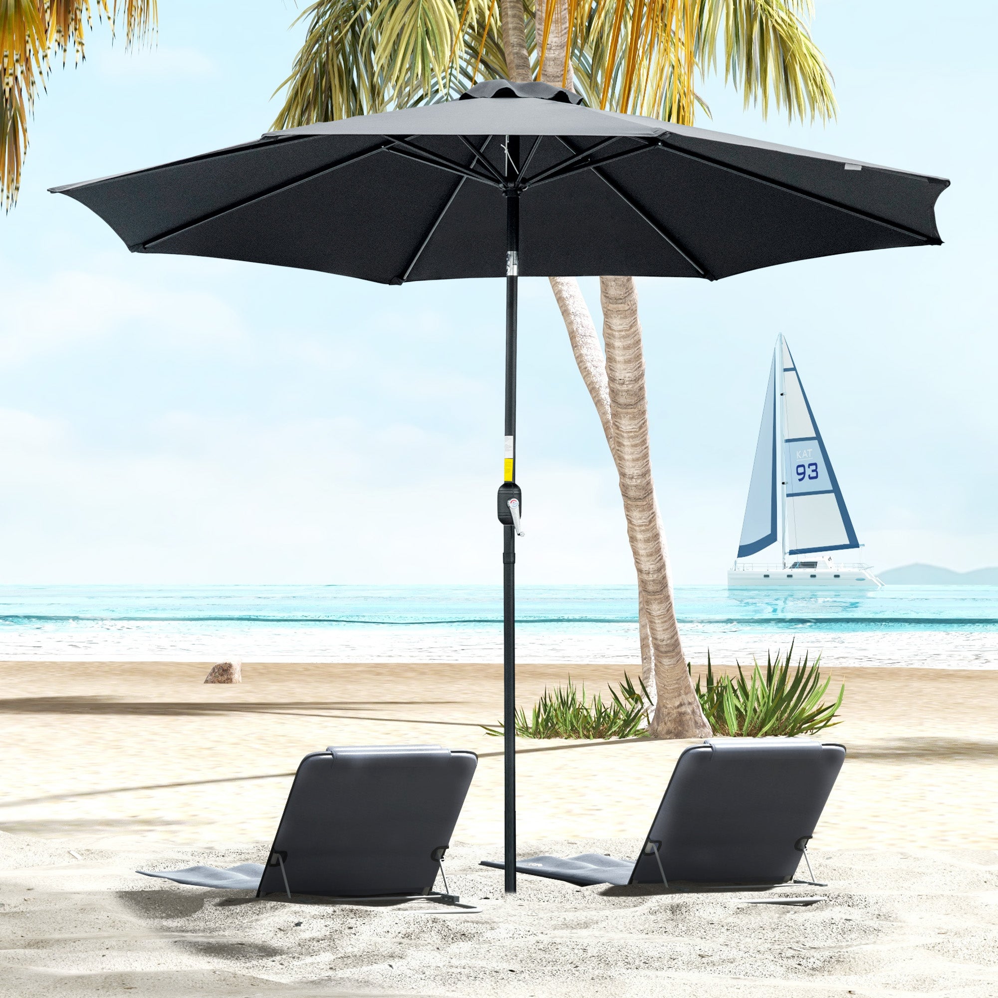 Outsunny 10' x 8' Round Market Umbrella, Patio Umbrella, Outdoor Parasol with Crank Handle, Tilt for Garden, Bench, Lawn, Black