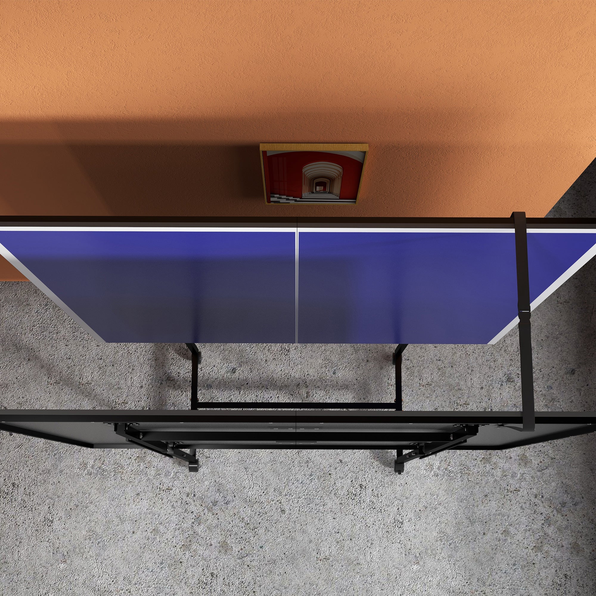 Soozier Full Size Table Tennis Table, Folding Ping Pong Table with Net, Paddles, Balls and Wheels, Blue