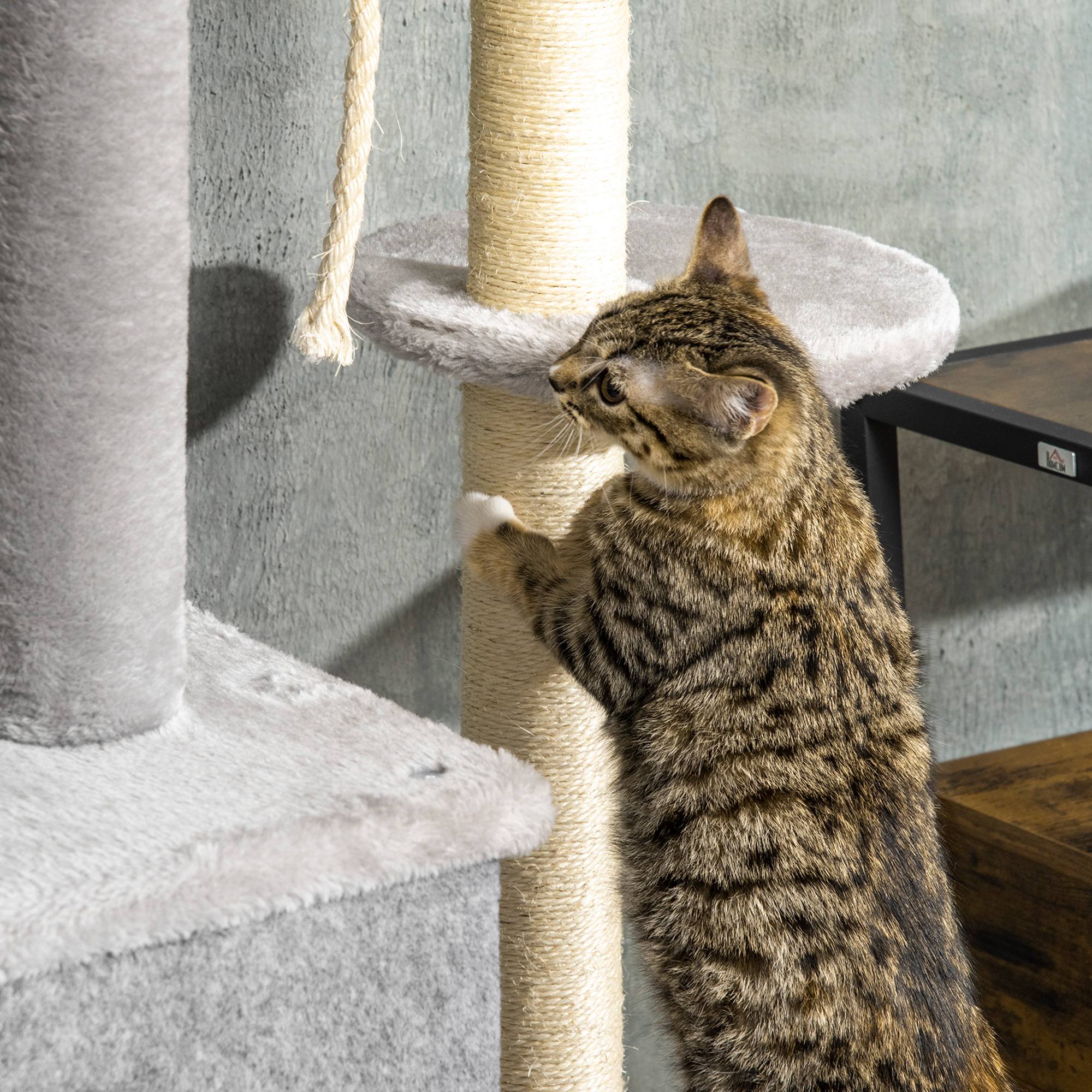 PawHut Cat Tree Floor to Ceiling Cat Tower Height Adjustable( 85-101 Inches), Tall Large Cat Climbing Activity Center with Scratching Posts Cat Condo Cozy Bed, Grey