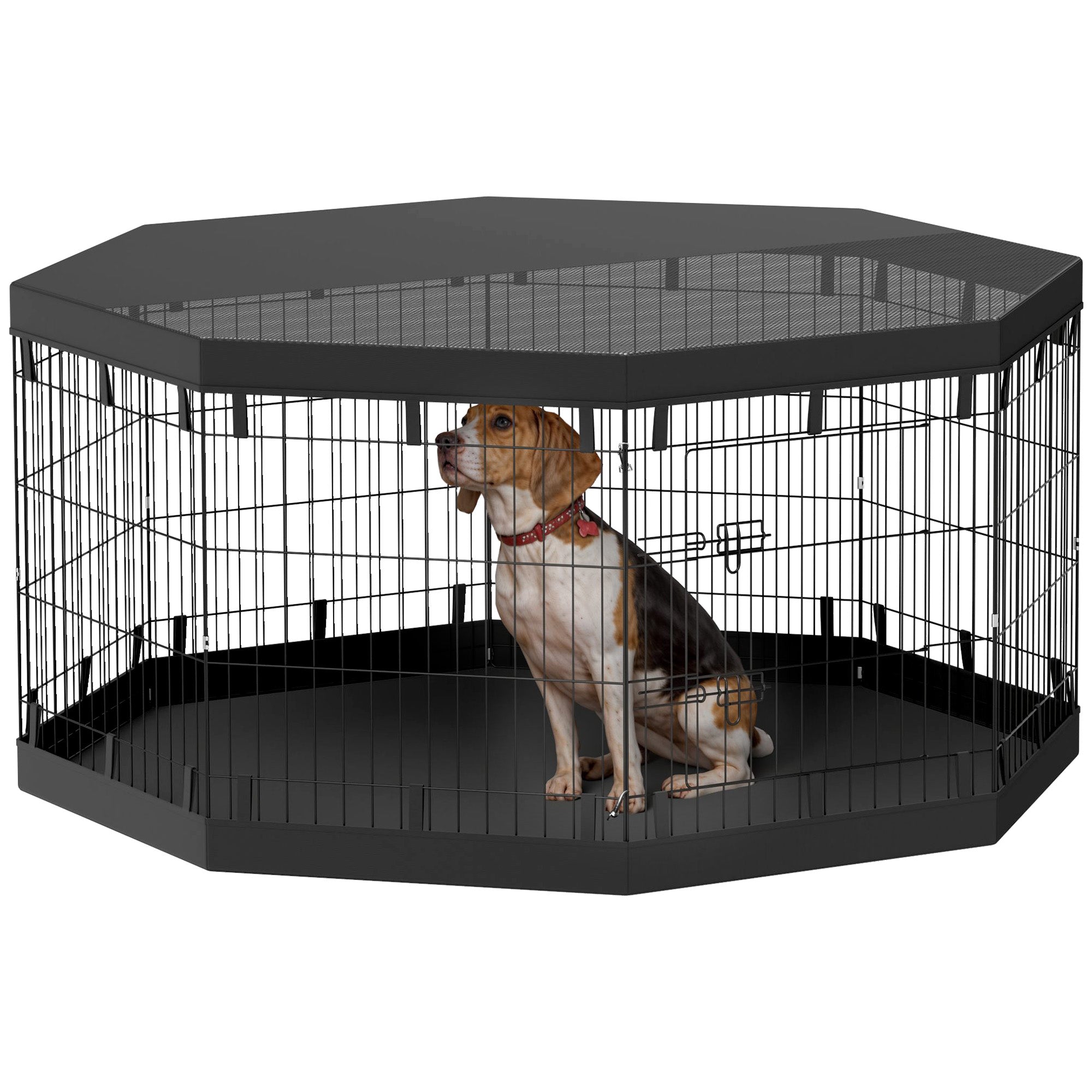 PawHut 8 Panels Foldable Dog Playpen with Bottom Pad & Top Cover, 30" High