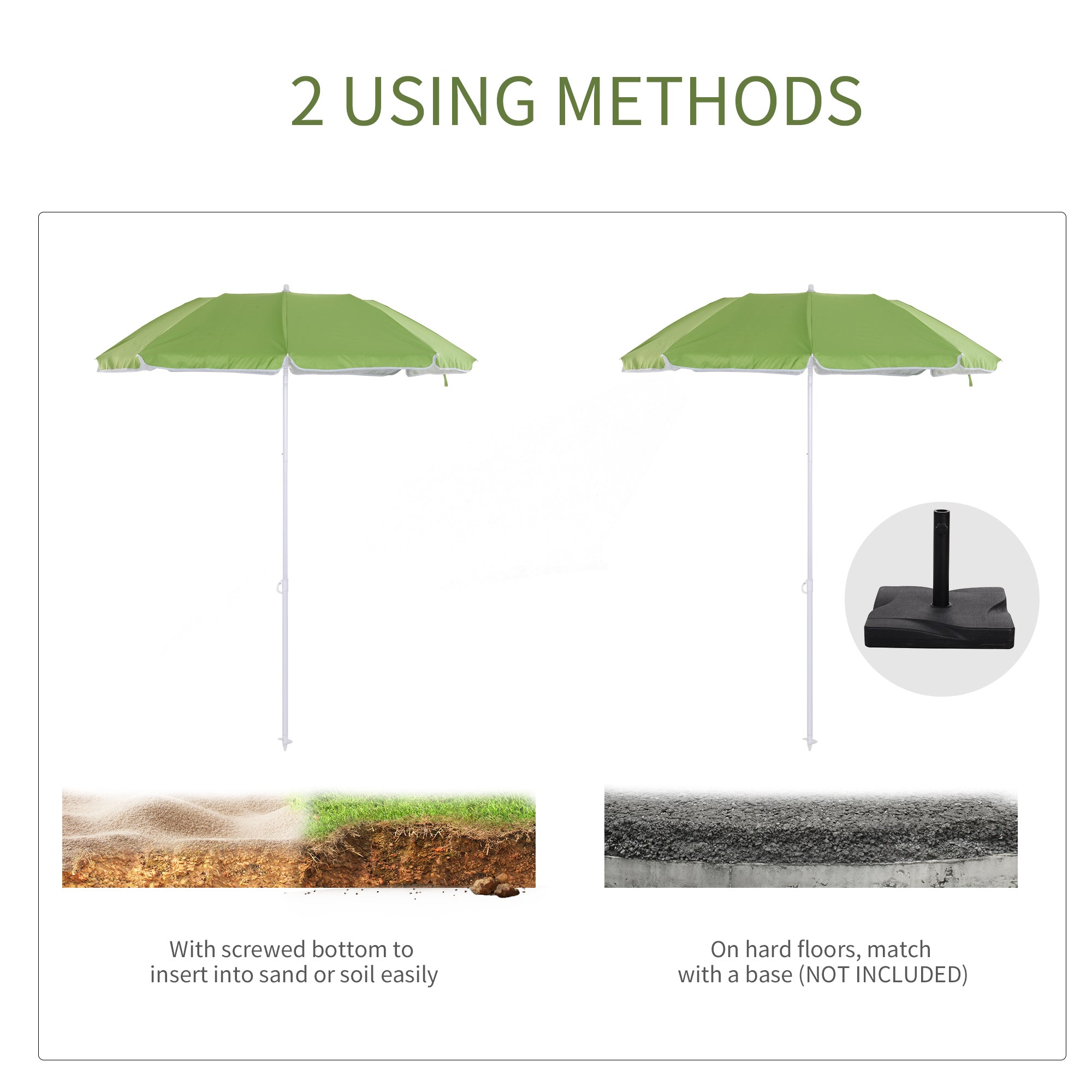 Outsunny 6.7ft Beach Umbrella with Push Button Tilt, Ruffled Outdoor Umbrella with Carry Bag and 8 Ribs, Green