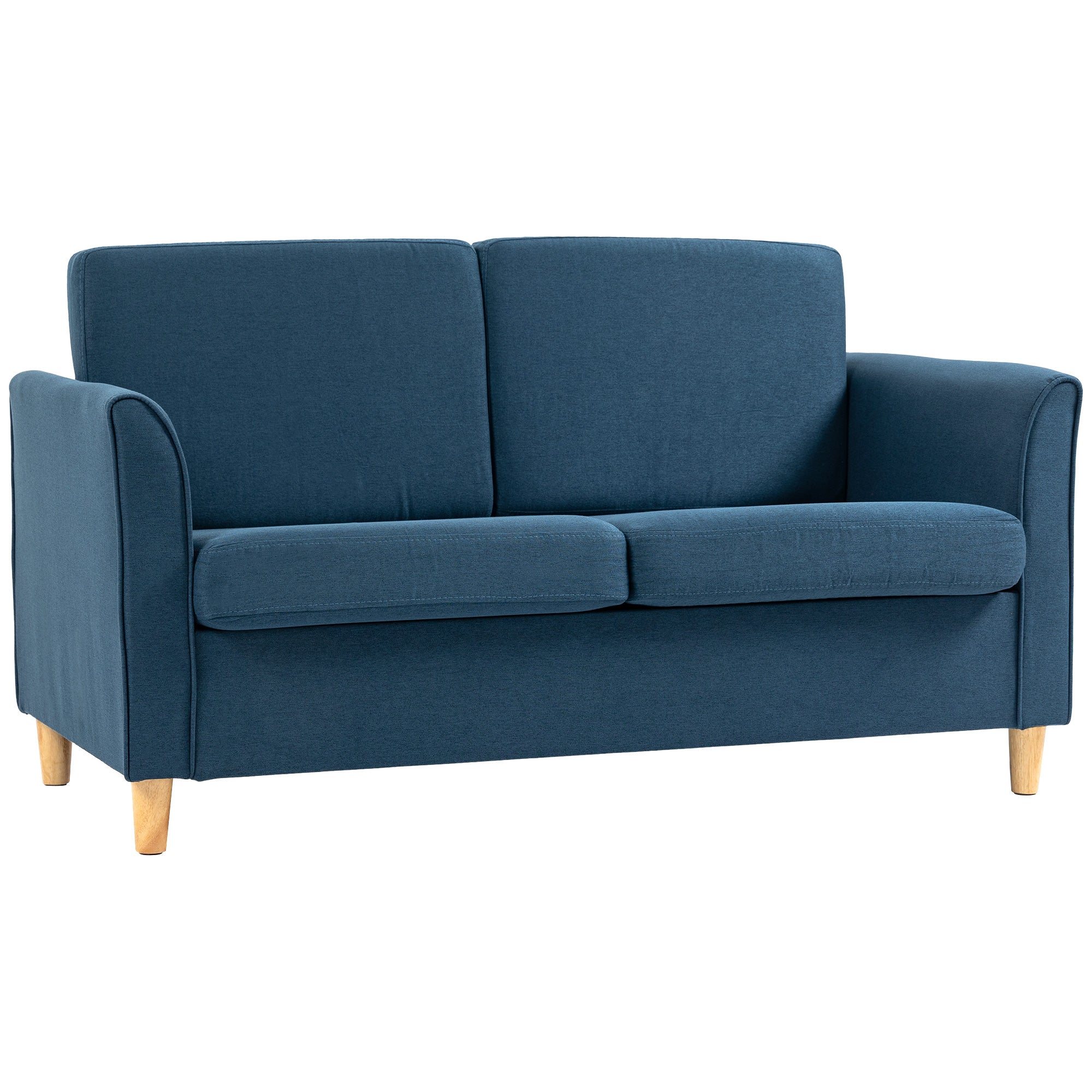 HOMCOM 2-Seat Sofa Two-Seater Couch with Armrests and Wood Legs for Living Room, Bedroom, Blue