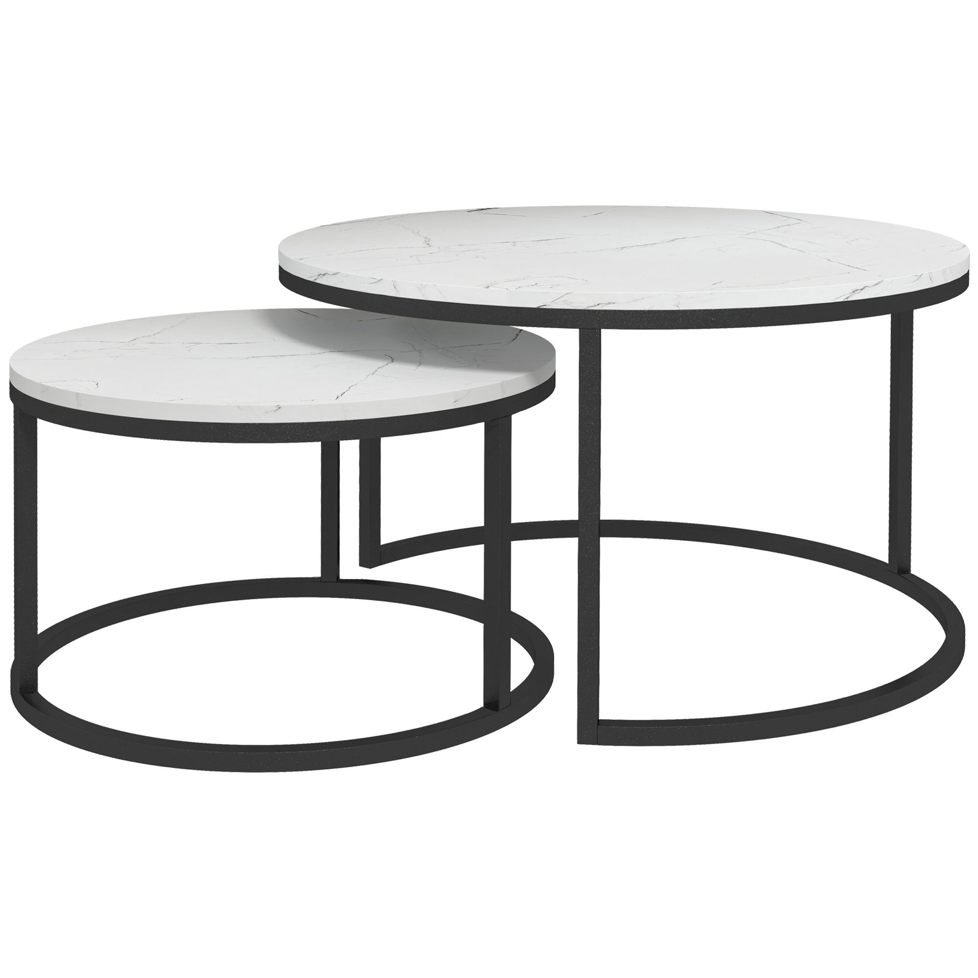 HOMCOM Modern Coffee Table Set of 2, Nesting Side Tables w/ Metal Base for Living Room Bedroom Office Faux Marbled White